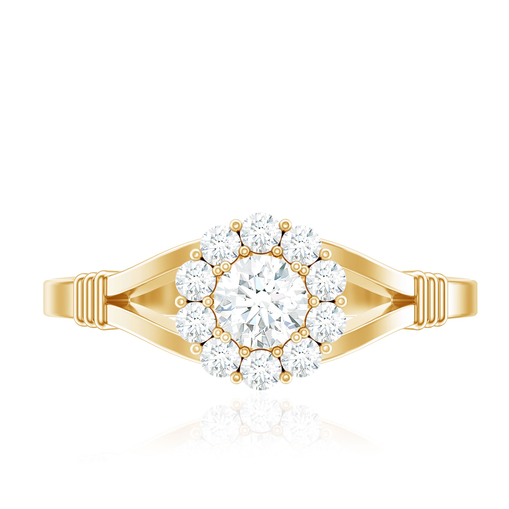 Rosec Jewels-Natural Diamond Halo Engagement Ring with Split Shank