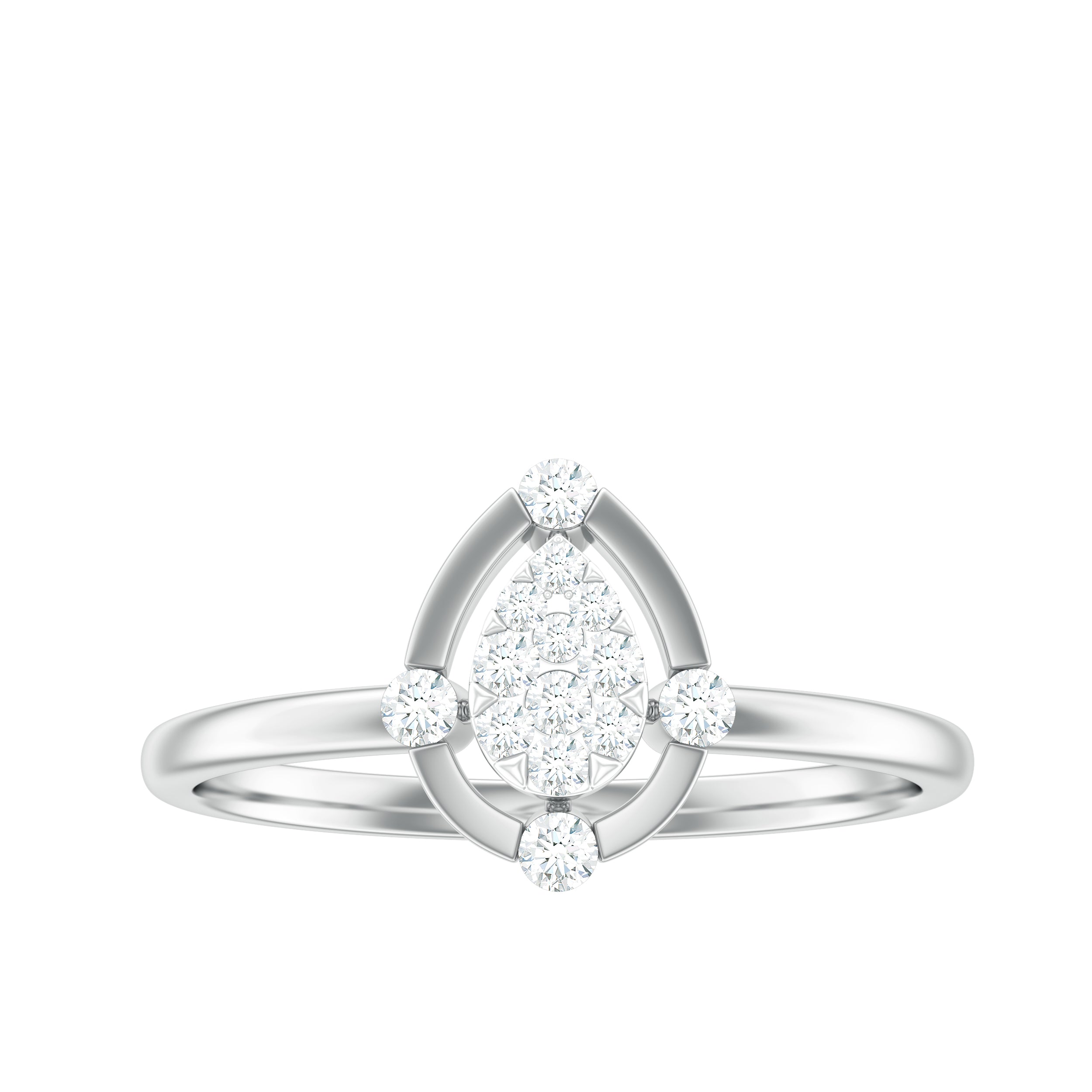 Natural Pear Shaped Diamond Cluster Engagement Ring Natural - ( HI-SI ) - Rosec Jewels