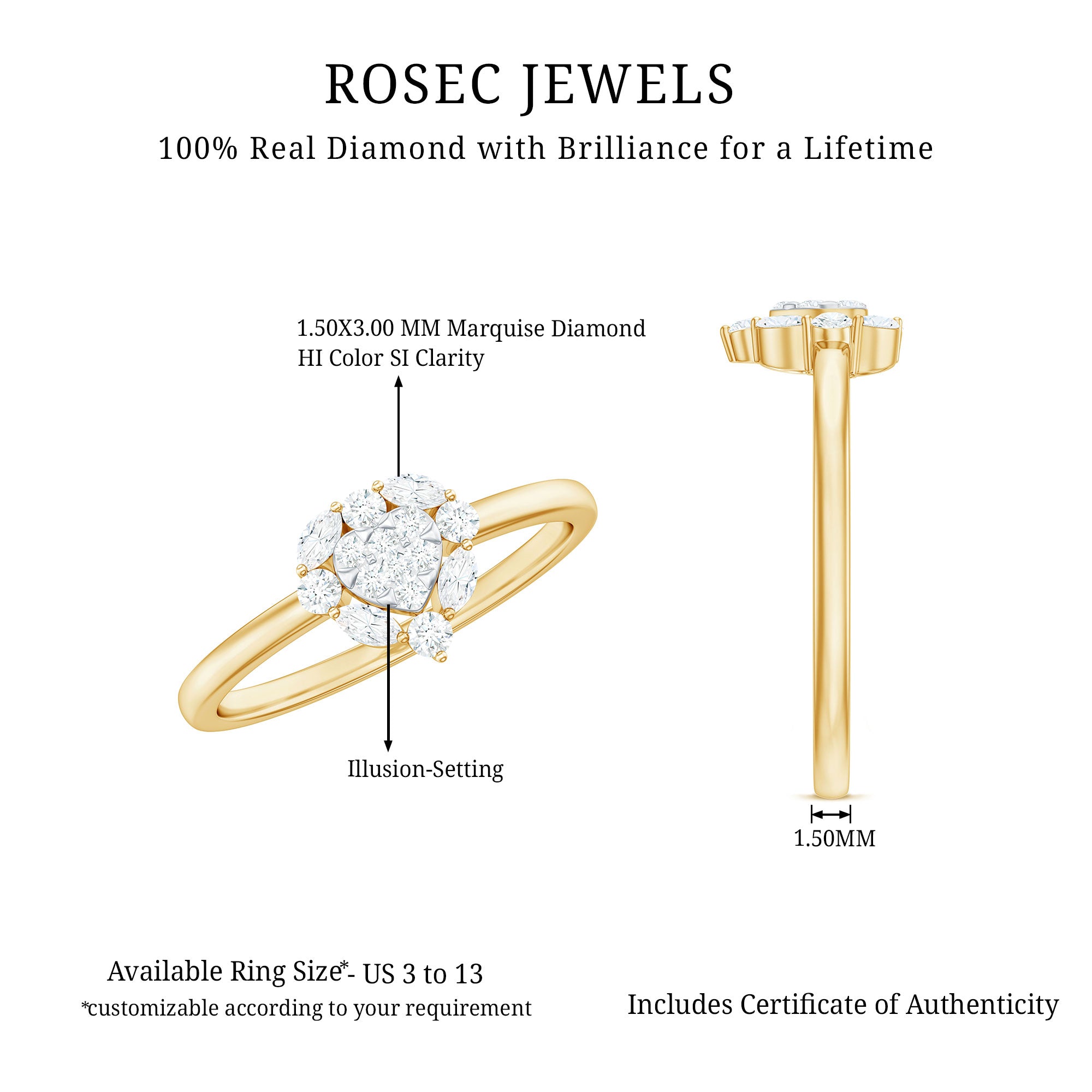 Minimal Diamond Heart Promise Ring for Valentines Day Natural - ( HI-SI ) - Rosec Jewels