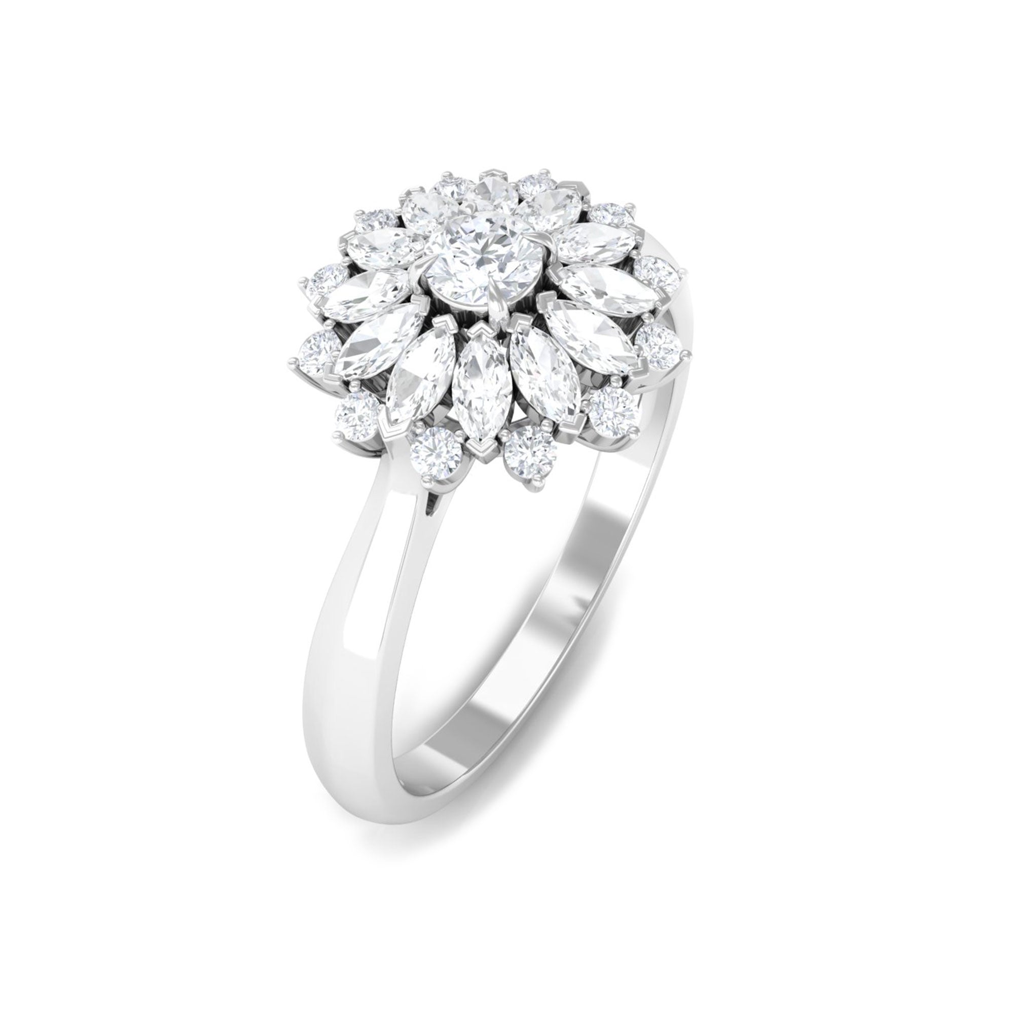 Certified Real Diamond Flower Engagement Ring Natural - ( HI-SI ) - Rosec Jewels