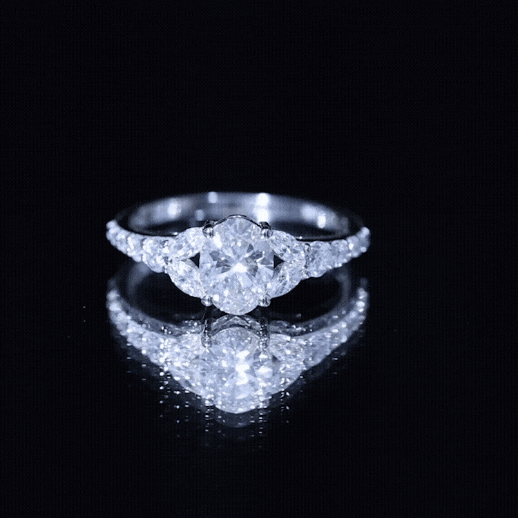 Certified 6X8MM Oval Lab Grown Diamond Engagement Ring With Side Stones Lab - ( EF-VS ) - Rosec Jewels