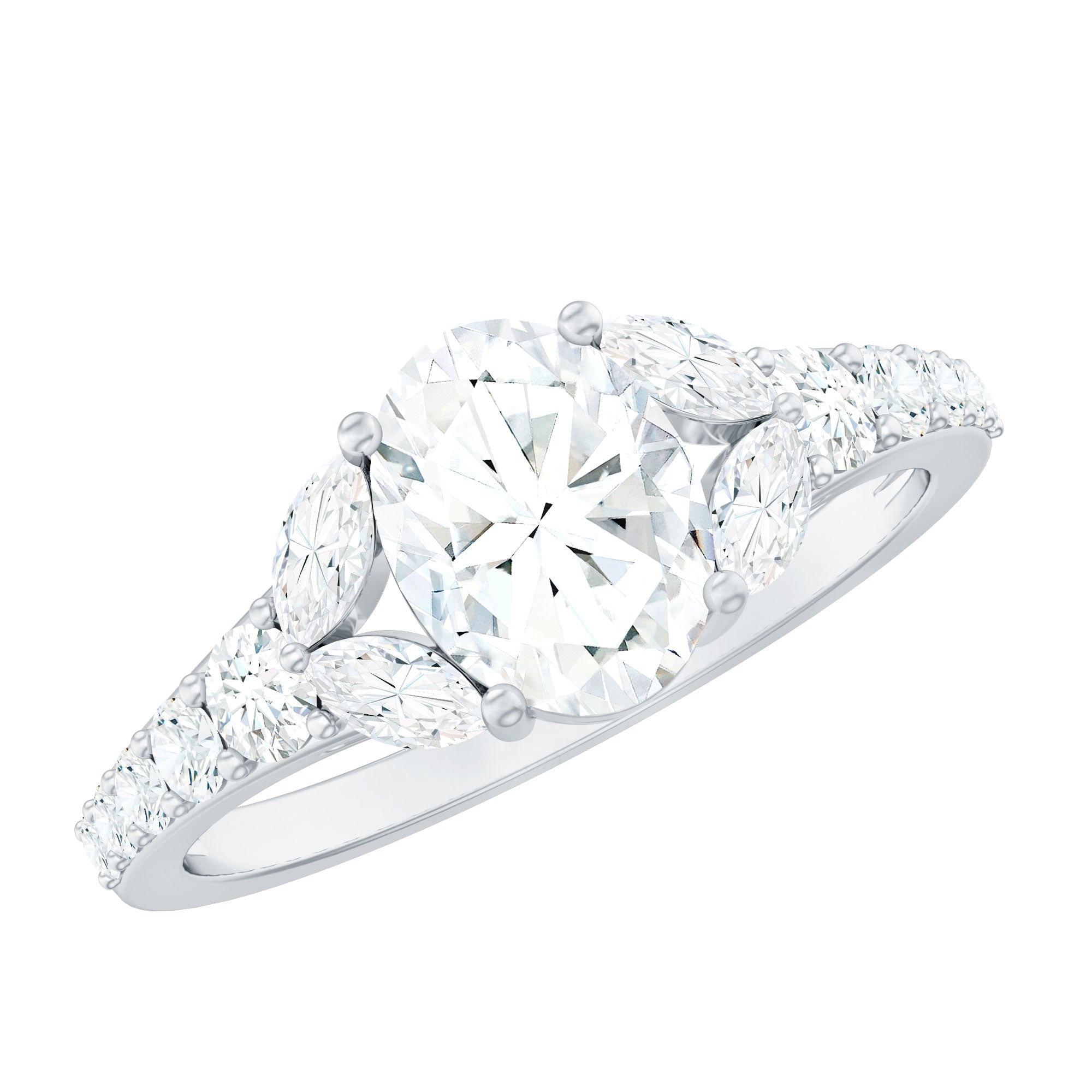 Certified 6X8MM Oval Lab Grown Diamond Engagement Ring With Side Stones