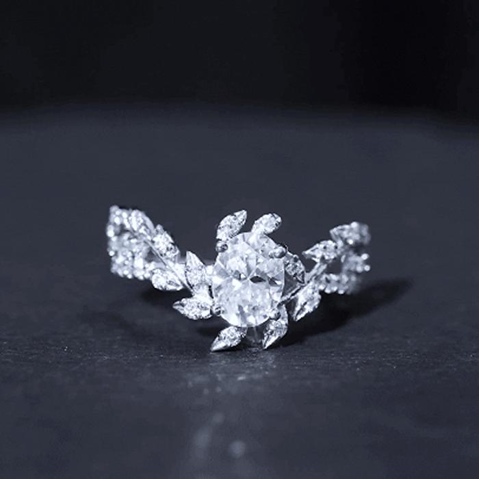 6X8MM Oval Lab Grown Diamond Petal Prong Engagement Ring Lab - ( EF-VS ) - Rosec Jewels