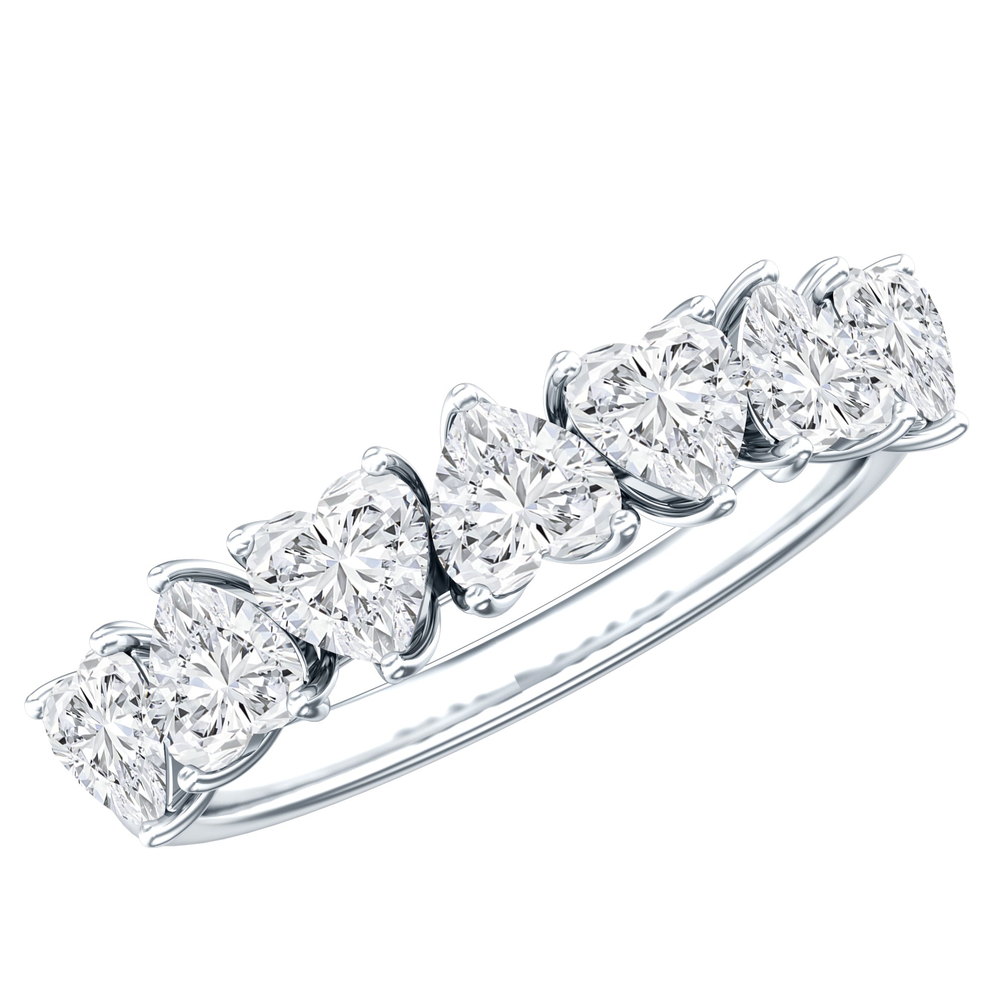 Certified Lab Heart Shaped Diamond Half Eternity Ring Lab - ( EF-VS ) - Rosec Jewels