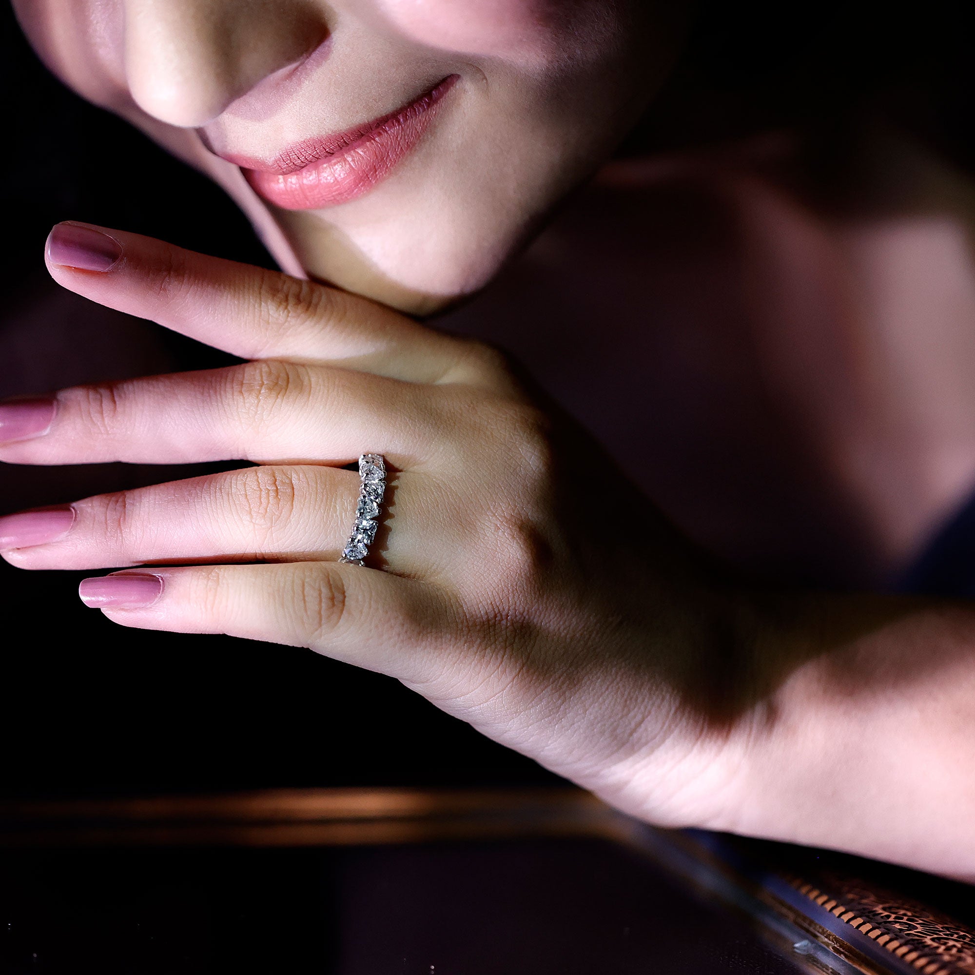 Certified Lab Heart Shaped Diamond Half Eternity Ring Lab - ( EF-VS ) - Rosec Jewels