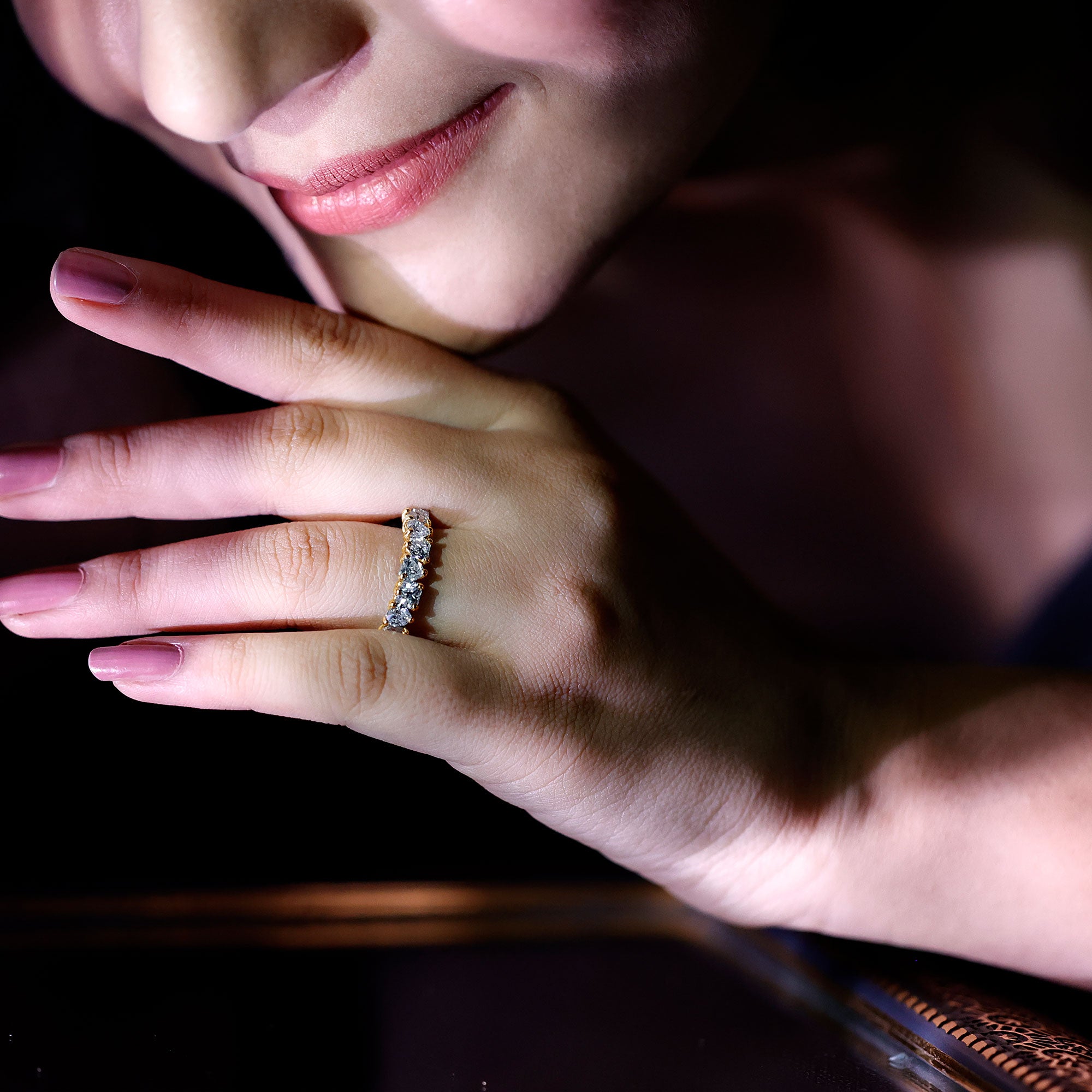 Certified Lab Heart Shaped Diamond Half Eternity Ring Lab - ( EF-VS ) - Rosec Jewels