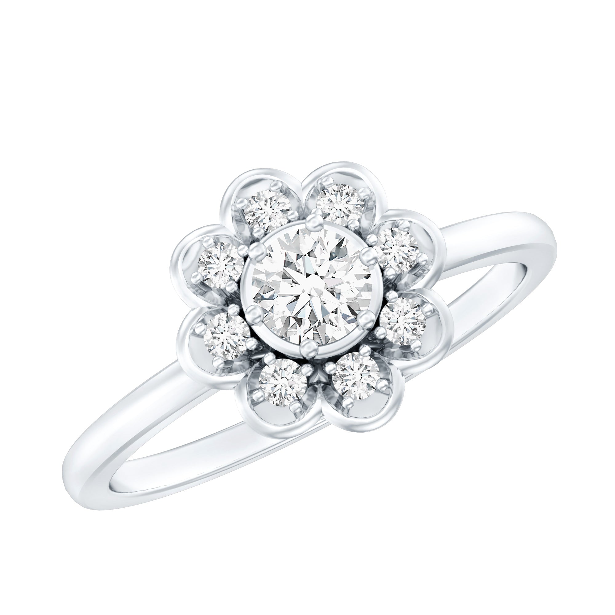 Certified Lab Grown Diamond Flower Promise Ring For Women Lab - ( EF-VS ) - Rosec Jewels