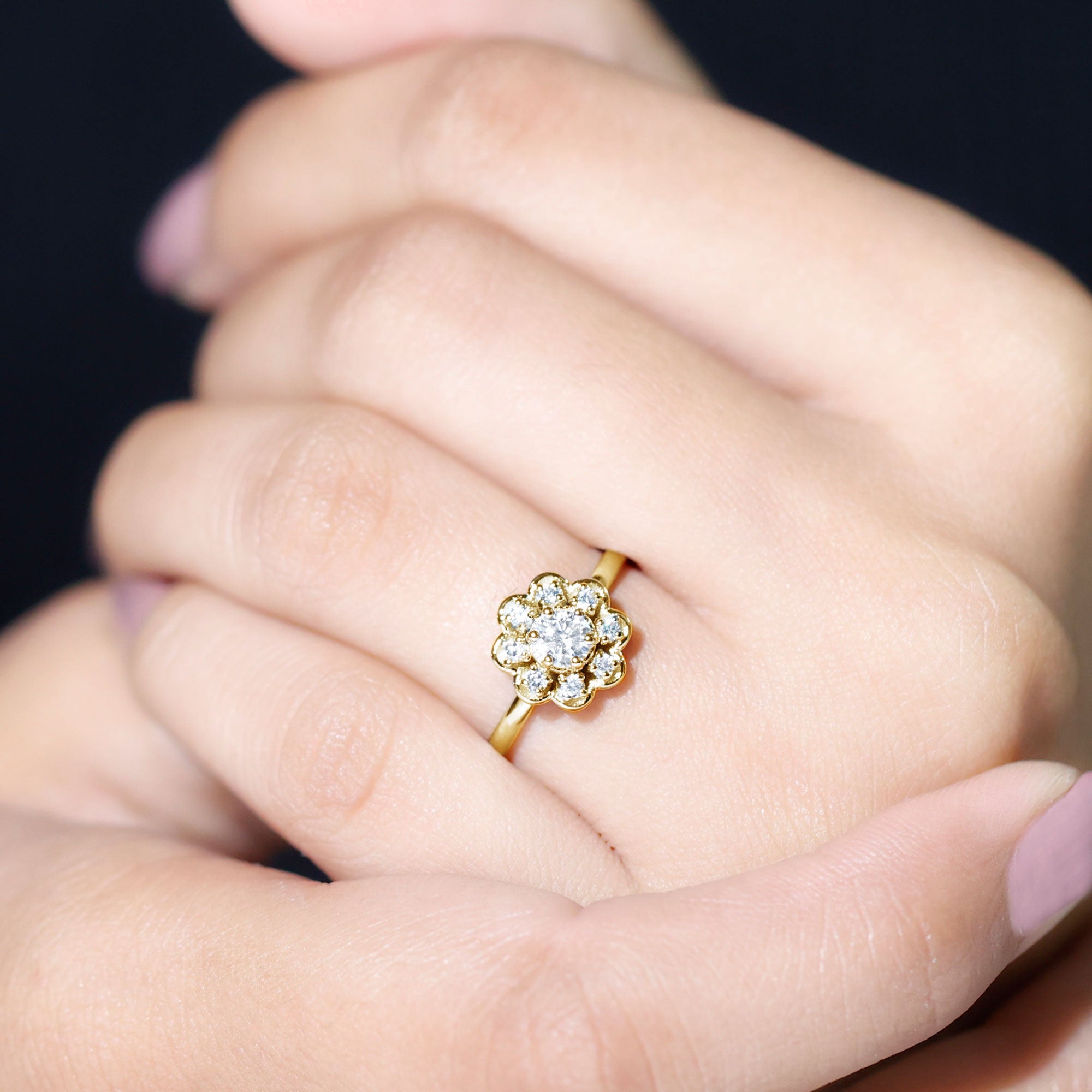 Certified Lab Grown Diamond Flower Promise Ring For Women Lab - ( EF-VS ) - Rosec Jewels