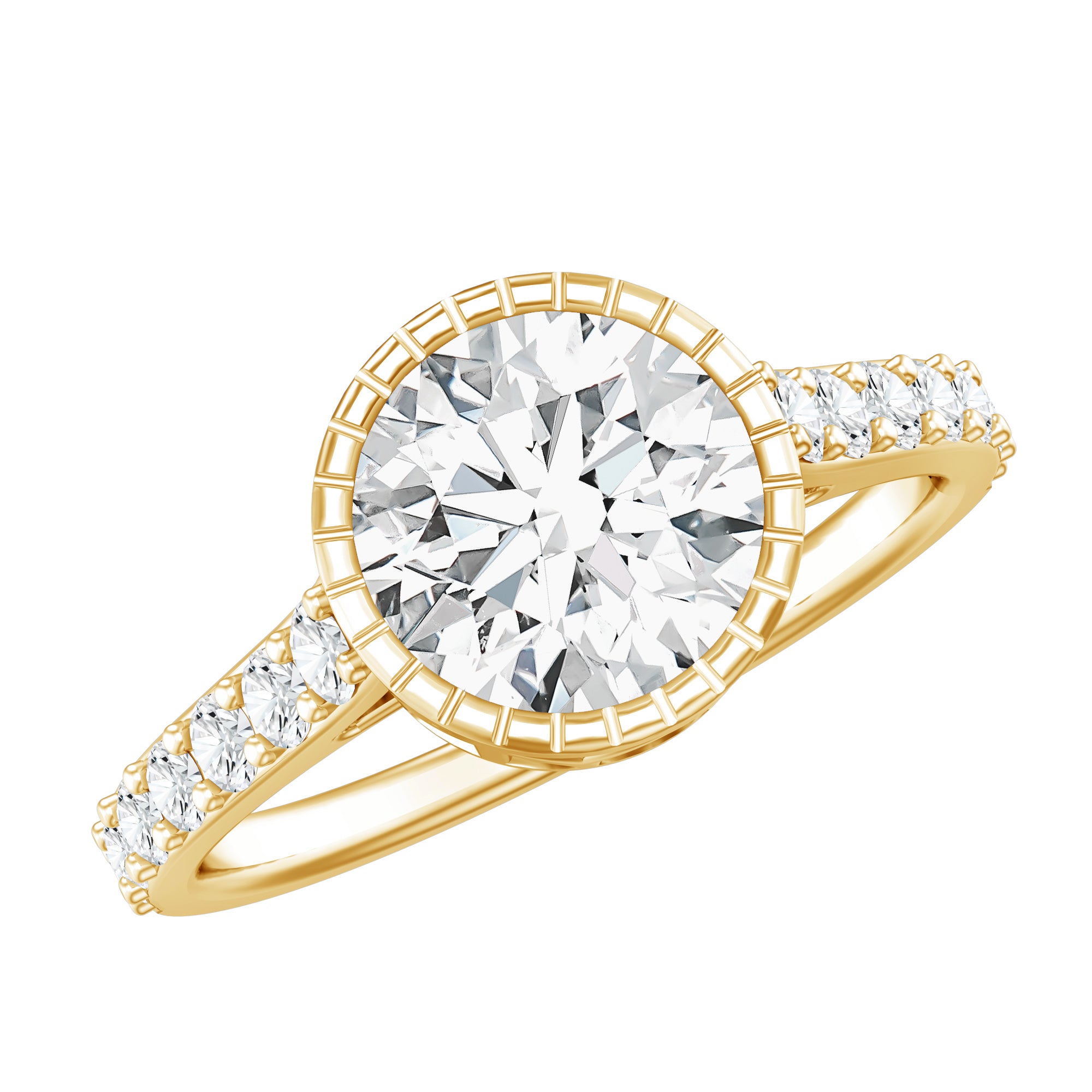 Certified Bezel Set Lab Grown Diamond Engagement Ring With Side Stones Lab - ( EF-VS ) - Rosec Jewels