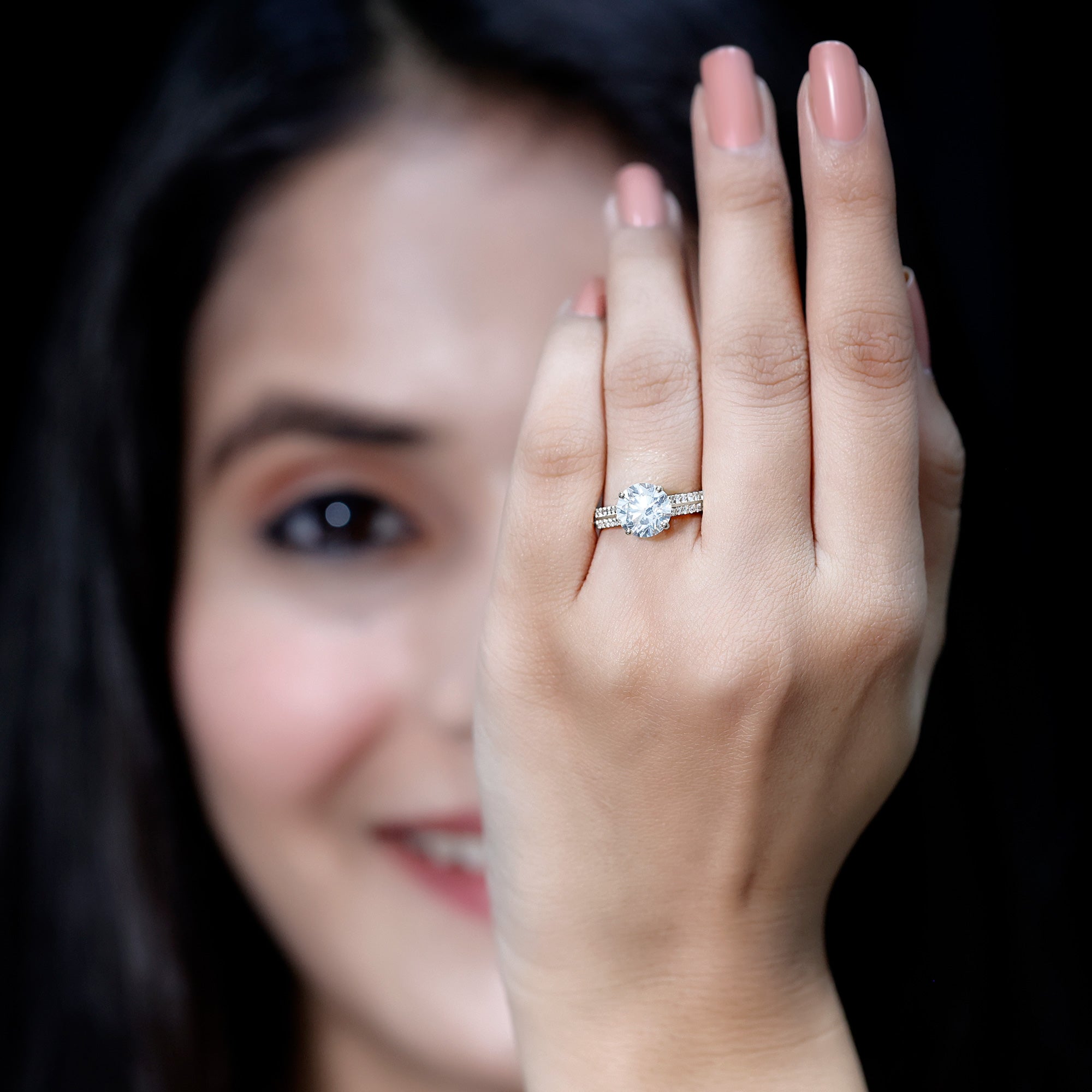 Certified Lab Grown Diamond 8 MM Simple Engagement Ring With Side Stones Lab - ( EF-VS ) - Rosec Jewels