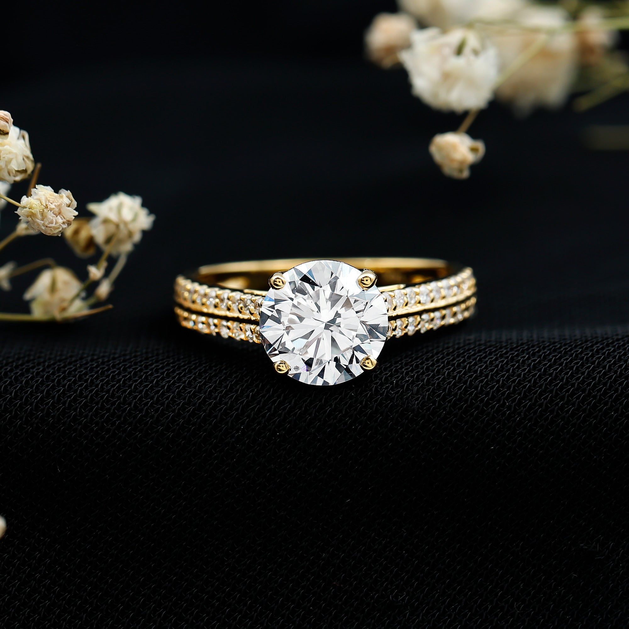 Certified Lab Grown Diamond 8 MM Simple Engagement Ring With Side Stones Lab - ( EF-VS ) - Rosec Jewels