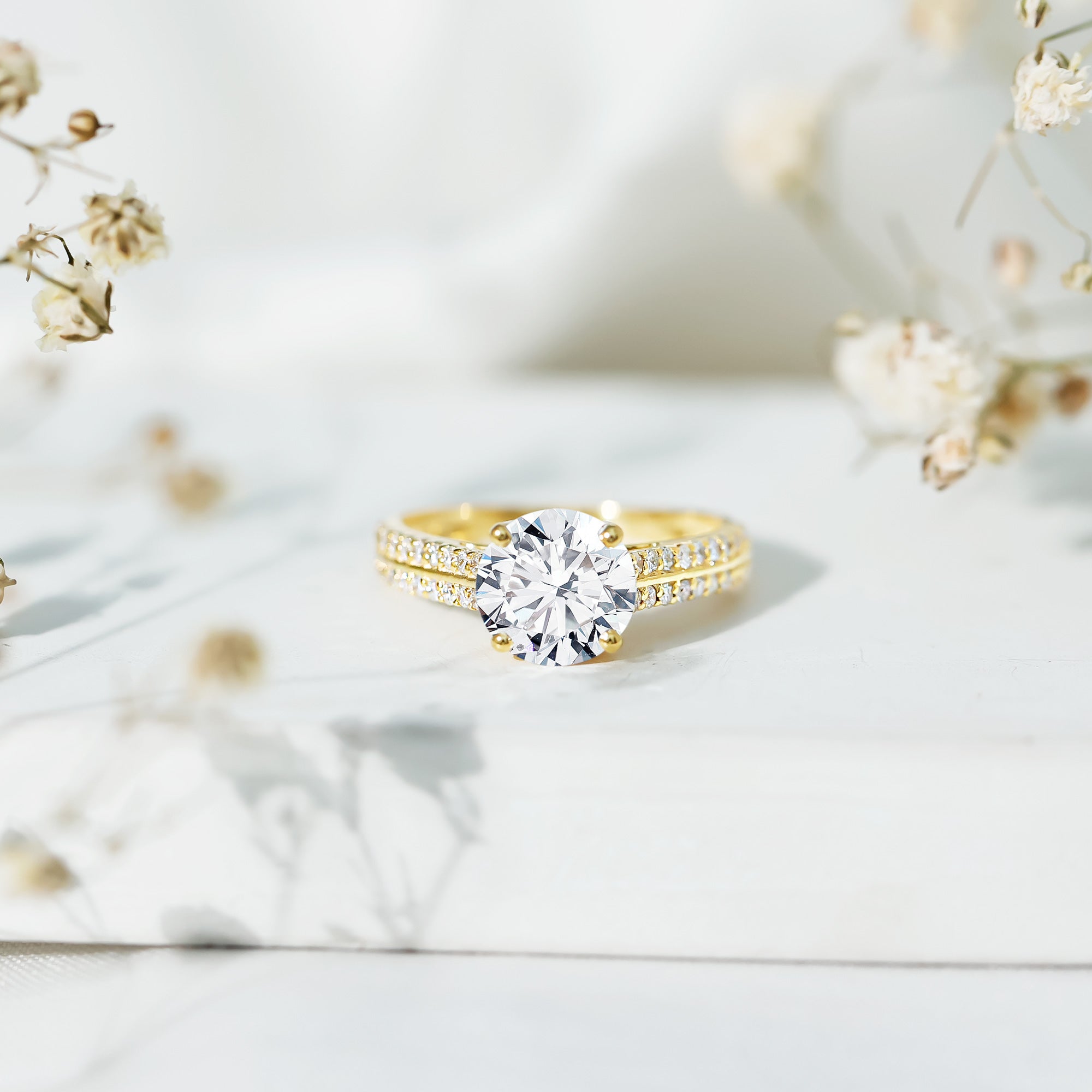 Certified Lab Grown Diamond 8 MM Simple Engagement Ring With Side Stones Lab - ( EF-VS ) - Rosec Jewels