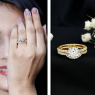 Lab Grown Diamond 8 MM Round Engagement Ring With Ring Guard Lab - ( EF-VS ) - Rosec Jewels