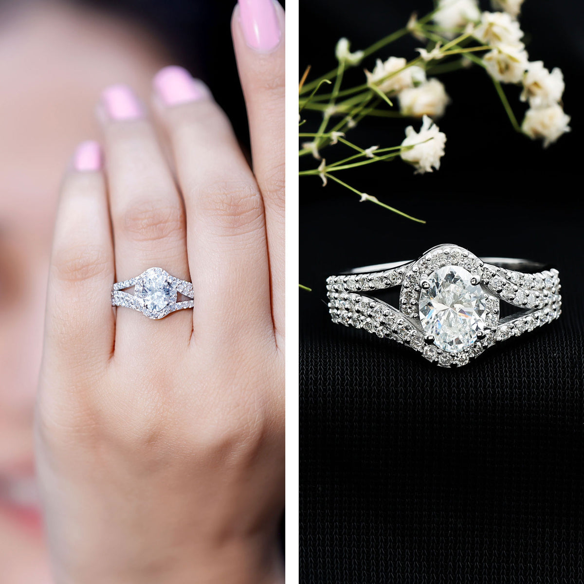 Certified 1.2 Carat Oval Lab Grown Diamond Split Shank Engagement Ring Lab - ( EF-VS ) - Rosec Jewels