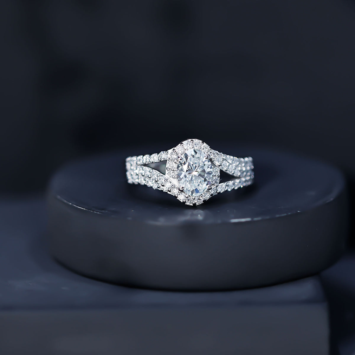 Certified 1.2 Carat Oval Lab Grown Diamond Split Shank Engagement Ring Lab - ( EF-VS ) - Rosec Jewels