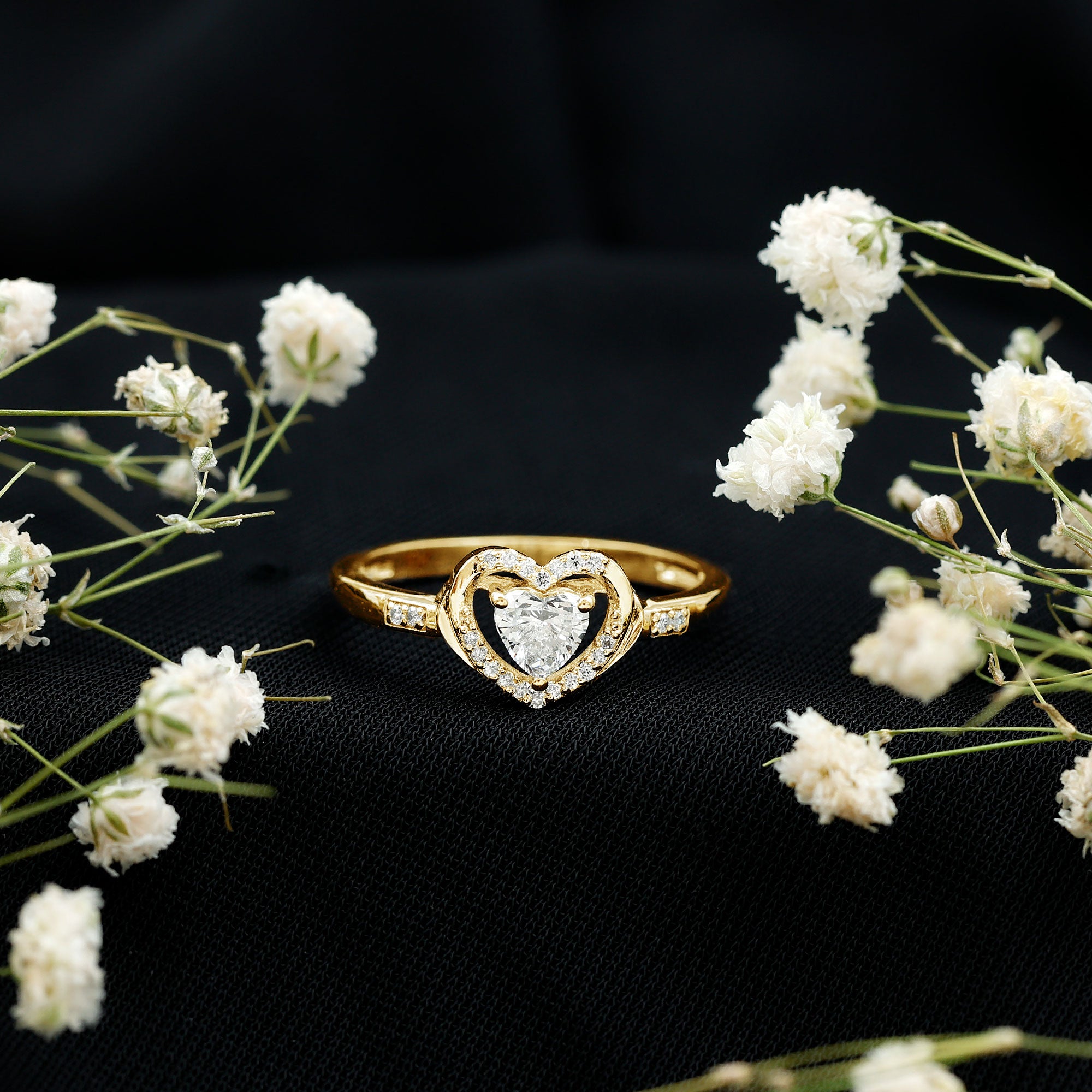 Certified Lab 5MM Heart Diamond Halo Engagement Ring Lab - ( EF-VS ) - Rosec Jewels