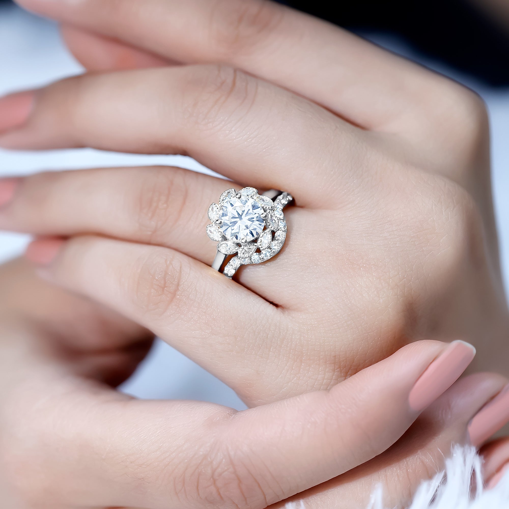 Lab Grown Diamond Vintage Inspired Engagement Ring with Wedding Band Lab - ( EF-VS ) - Rosec Jewels