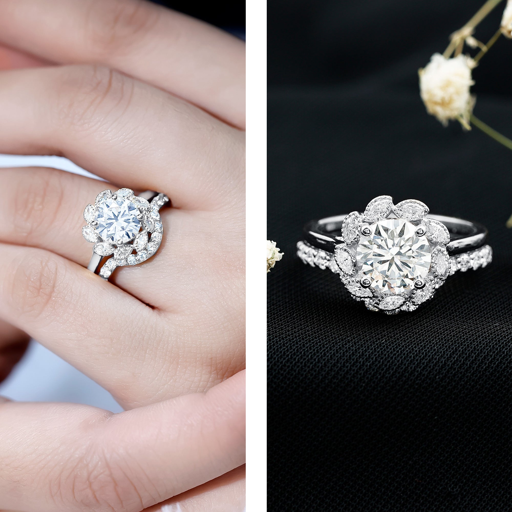 Lab Grown Diamond Vintage Inspired Engagement Ring with Wedding Band Lab - ( EF-VS ) - Rosec Jewels