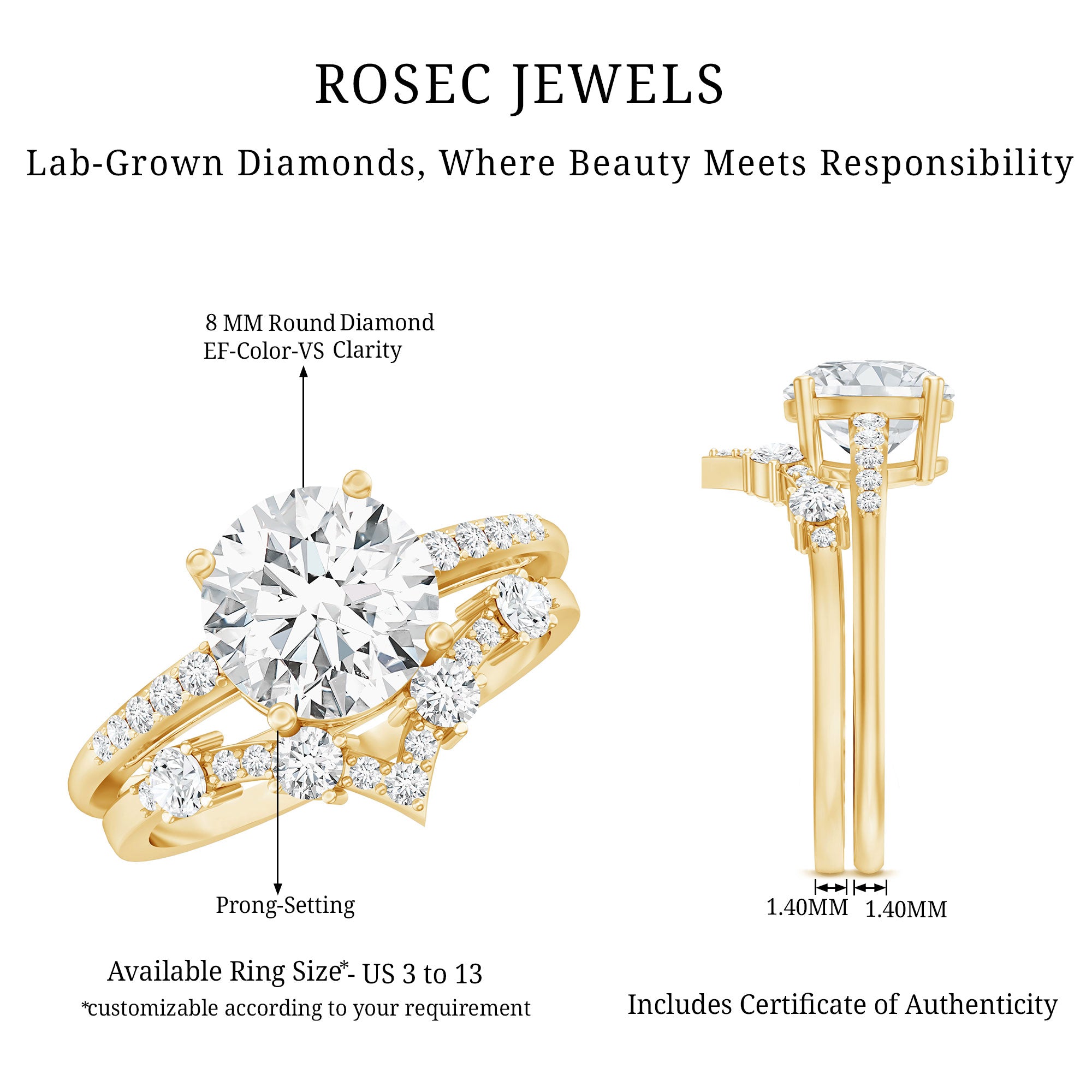 Certified Lab Grown Diamond Bridal Ring Set For Women Lab - ( EF-VS ) - Rosec Jewels