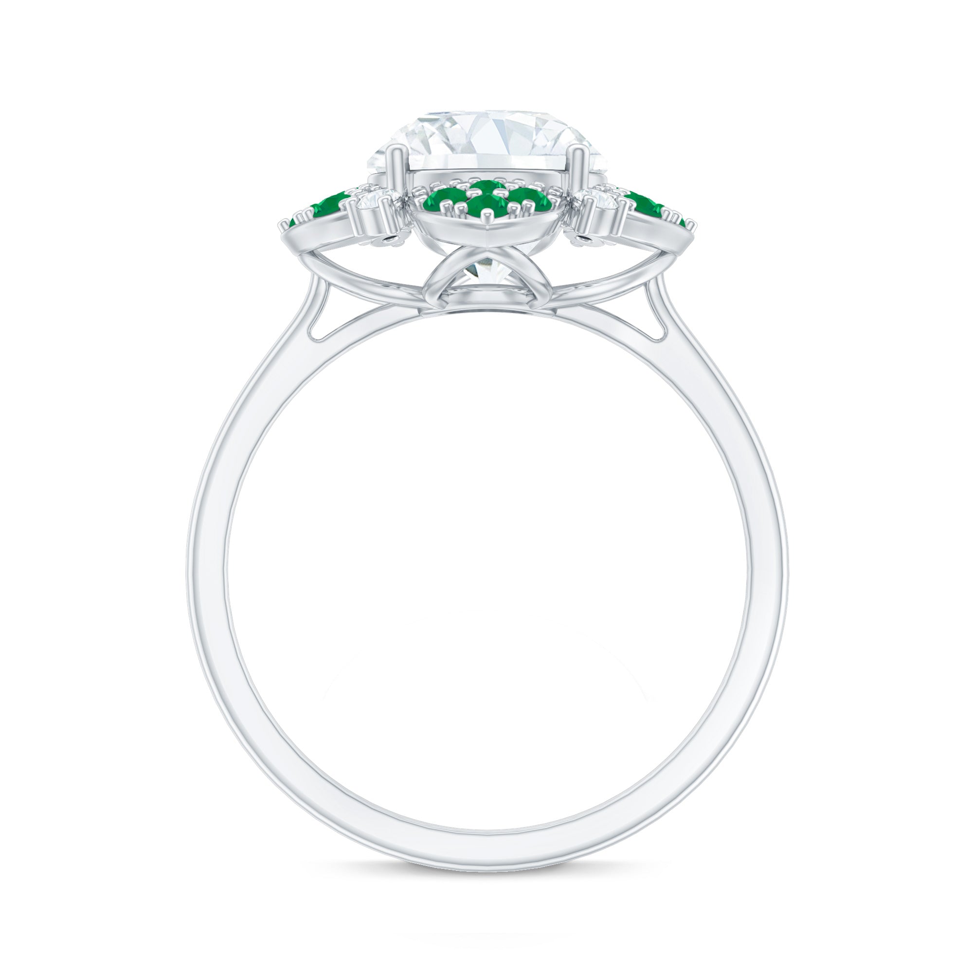Certified Lab Grown Diamond Flower Engagement Ring With Emerald Lab - ( EF-VS ) - Rosec Jewels