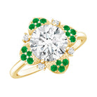Certified Lab Grown Diamond Flower Engagement Ring With Emerald Lab - ( EF-VS ) - Rosec Jewels