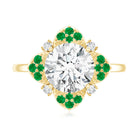 Certified Lab Grown Diamond Flower Engagement Ring With Emerald Lab - ( EF-VS ) - Rosec Jewels
