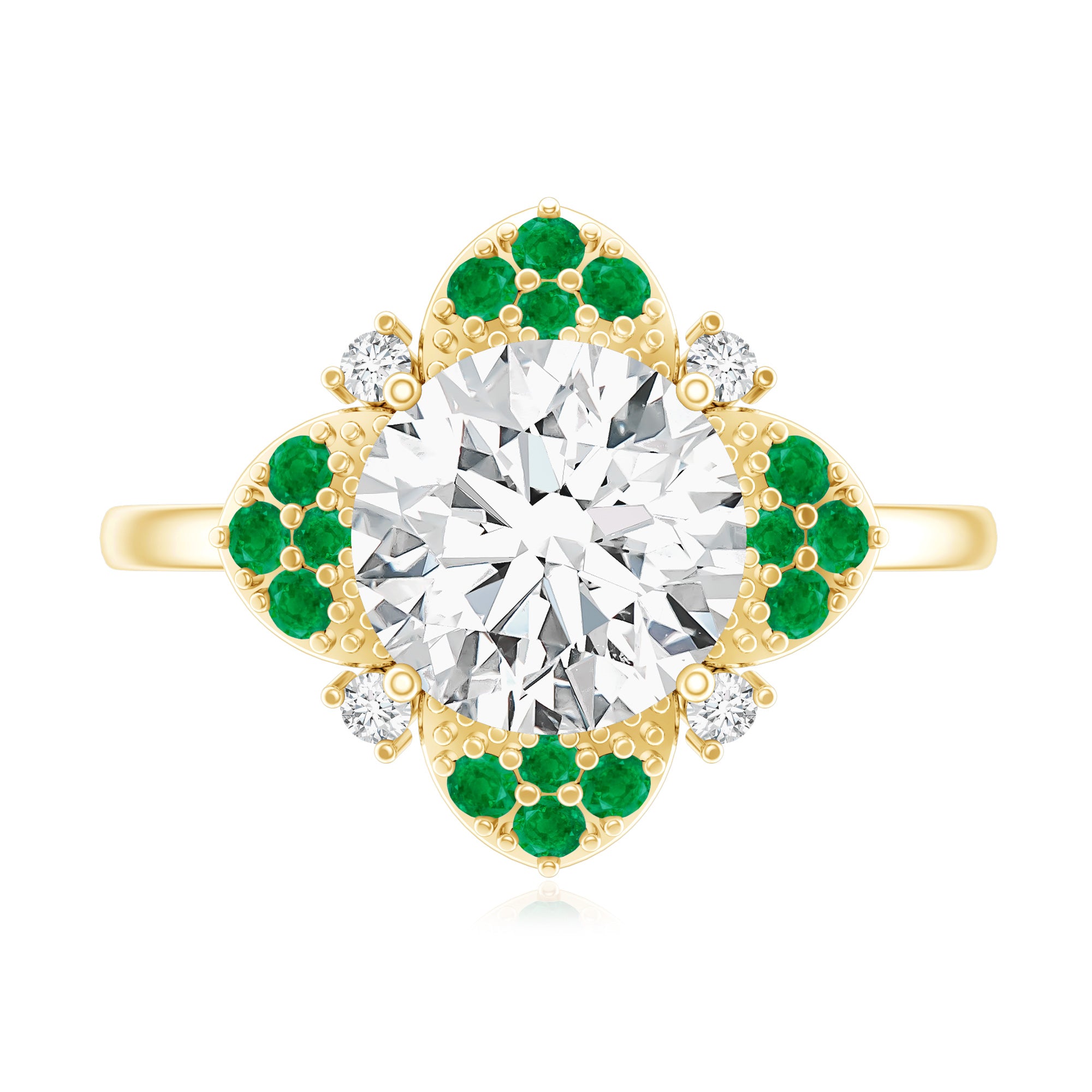 Certified Lab Grown Diamond Flower Engagement Ring With Emerald Lab - ( EF-VS ) - Rosec Jewels