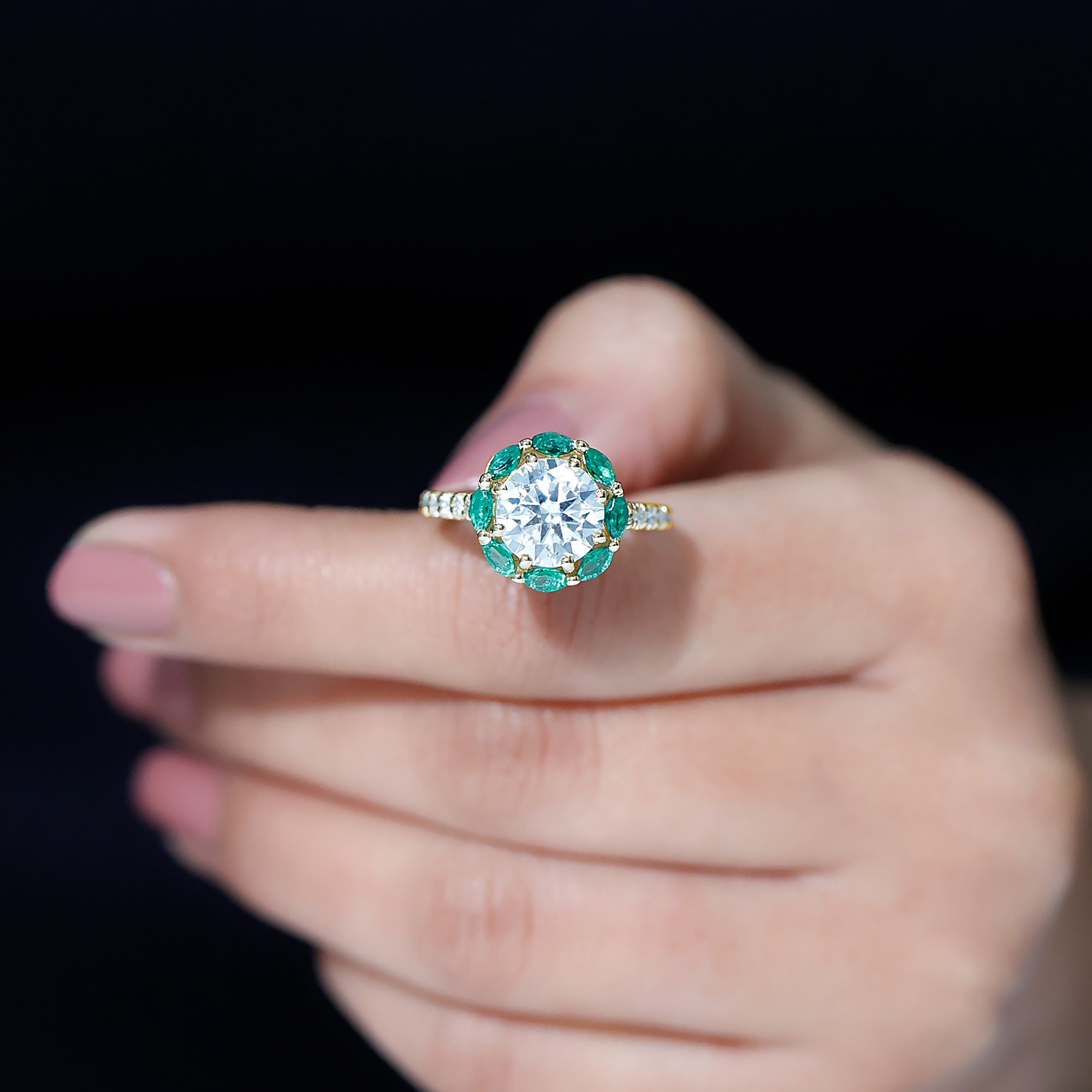 Certified Lab 9 mm Diamond Emerald Designer Engagement Ring Lab - ( EF-VS ) - Rosec Jewels