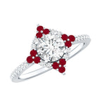 Certified Lab Grown Diamond Halo Engagement Ring with Ruby Lab - ( EF-VS ) - Rosec Jewels