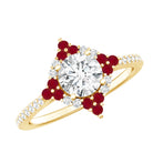 Certified Lab Grown Diamond Halo Engagement Ring with Ruby Lab - ( EF-VS ) - Rosec Jewels