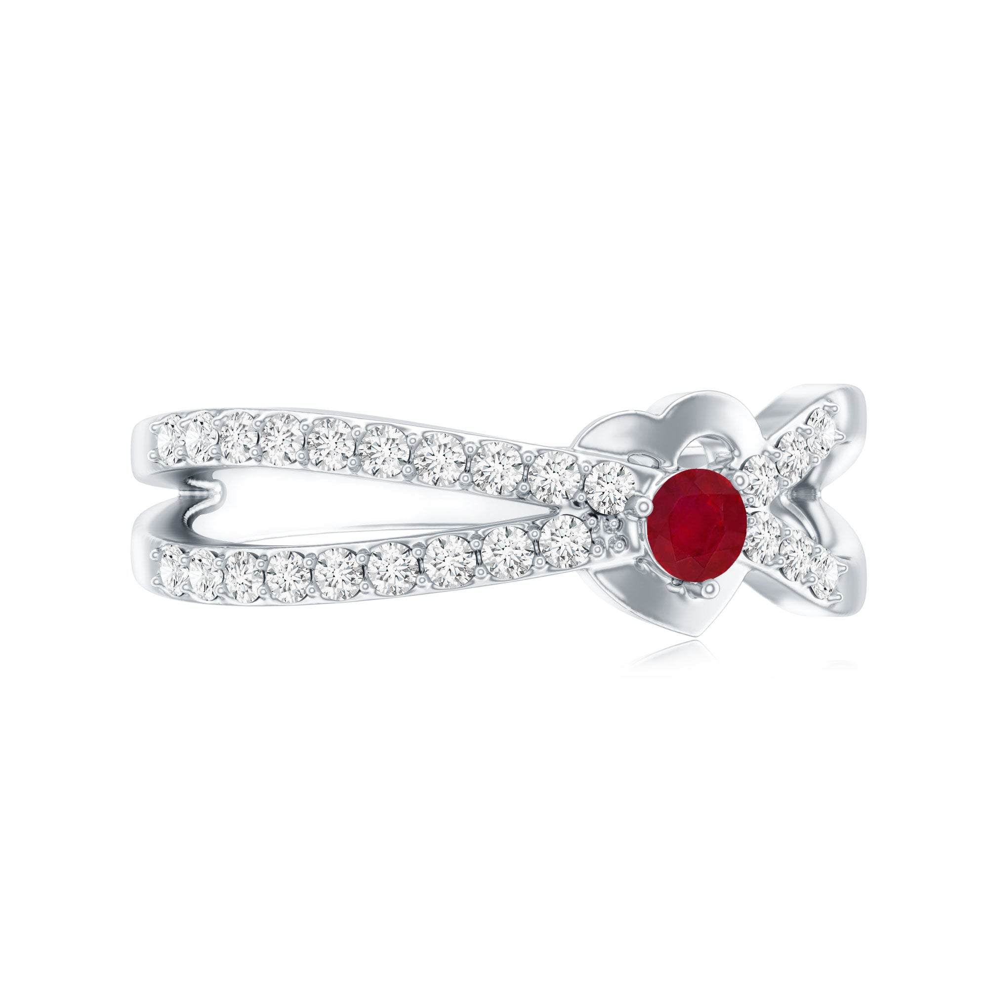 Rosec Jewels-Natural Ruby Heart Promise Ring with Diamond Split Shank