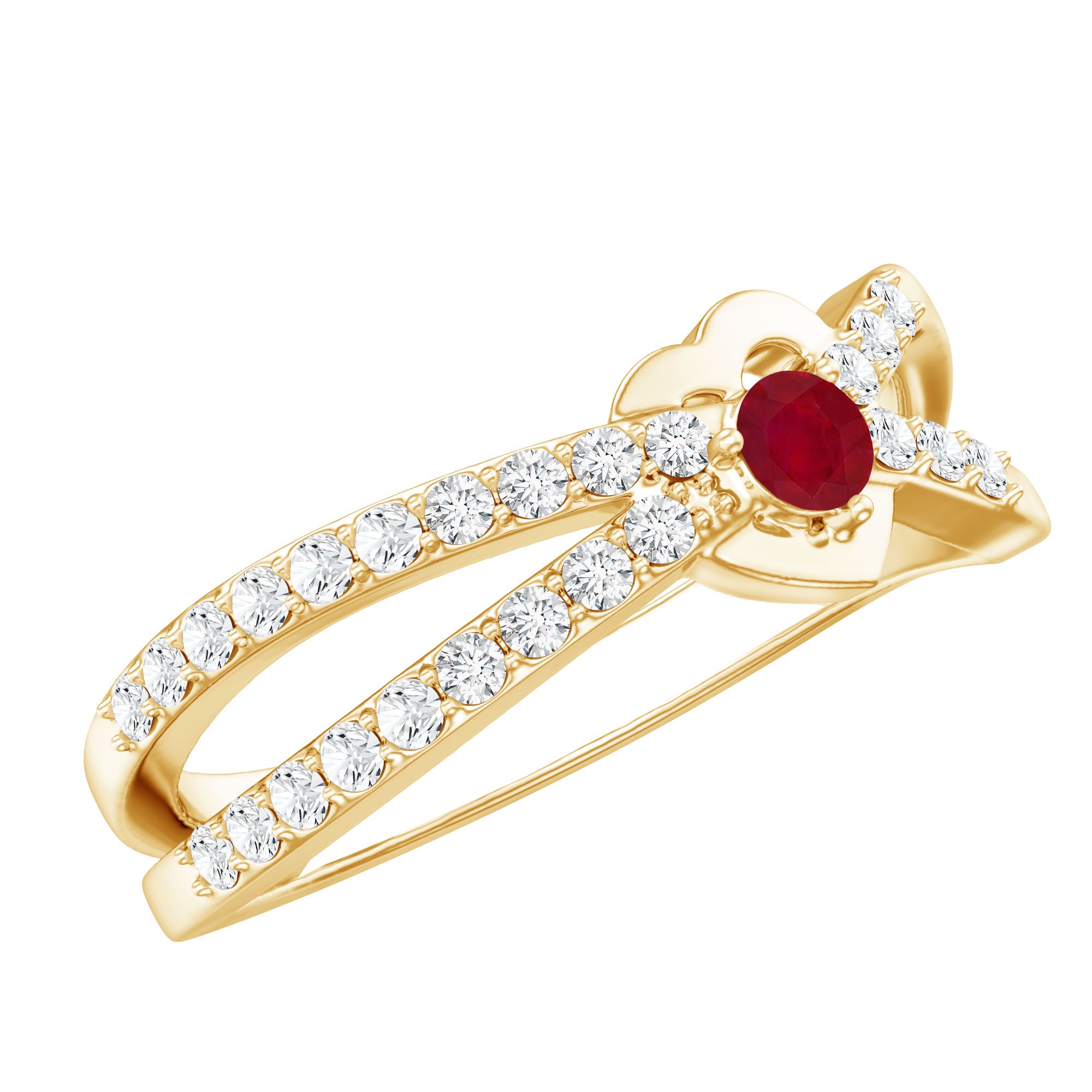Rosec Jewels-Natural Ruby Heart Promise Ring with Diamond Split Shank