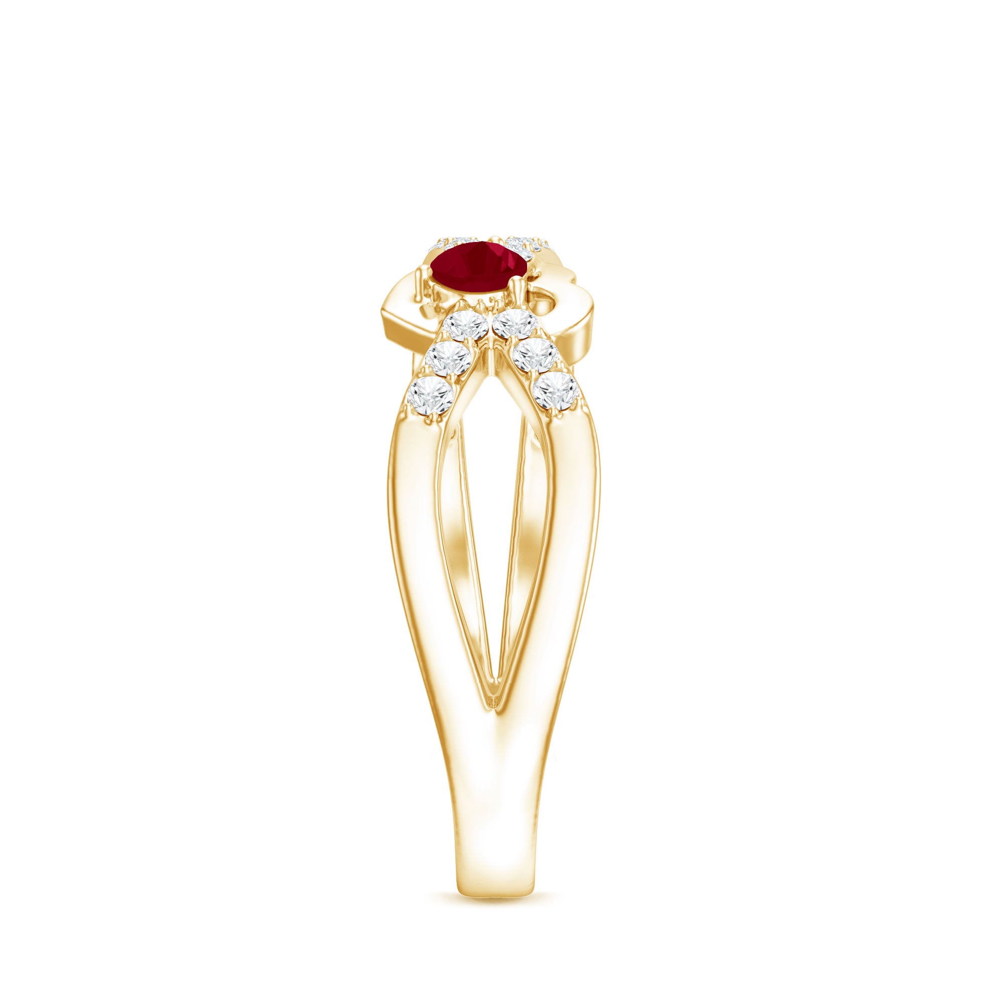 Rosec Jewels-Natural Ruby Heart Promise Ring with Diamond Split Shank