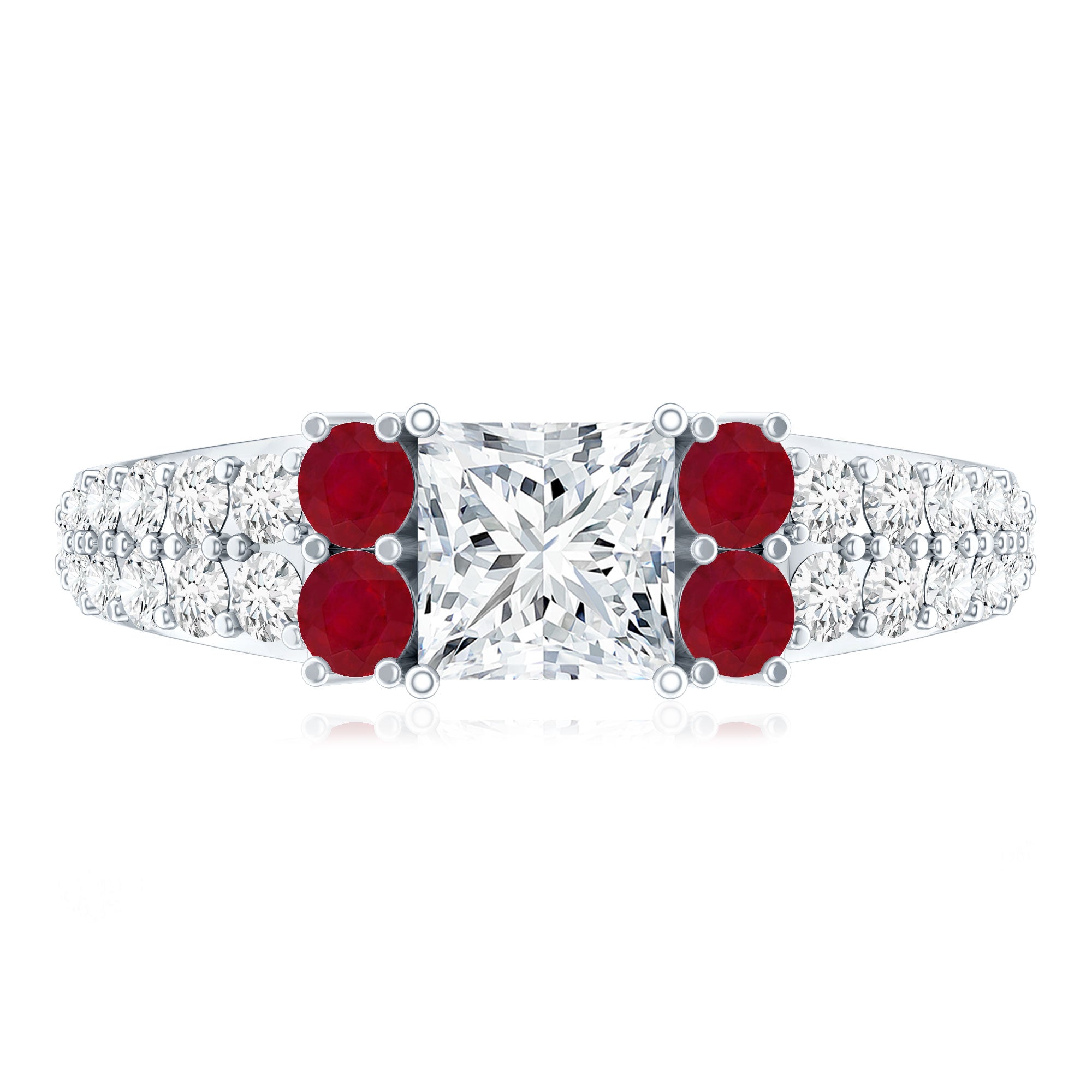 Lab Grown Diamond 5 MM Princess Cut Engagement Ring With Ruby Lab - ( EF-VS ) - Rosec Jewels