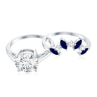 Certified Lab Grown Diamond Designer Engagement Ring Set With Sapphire Lab - ( EF-VS ) - Rosec Jewels