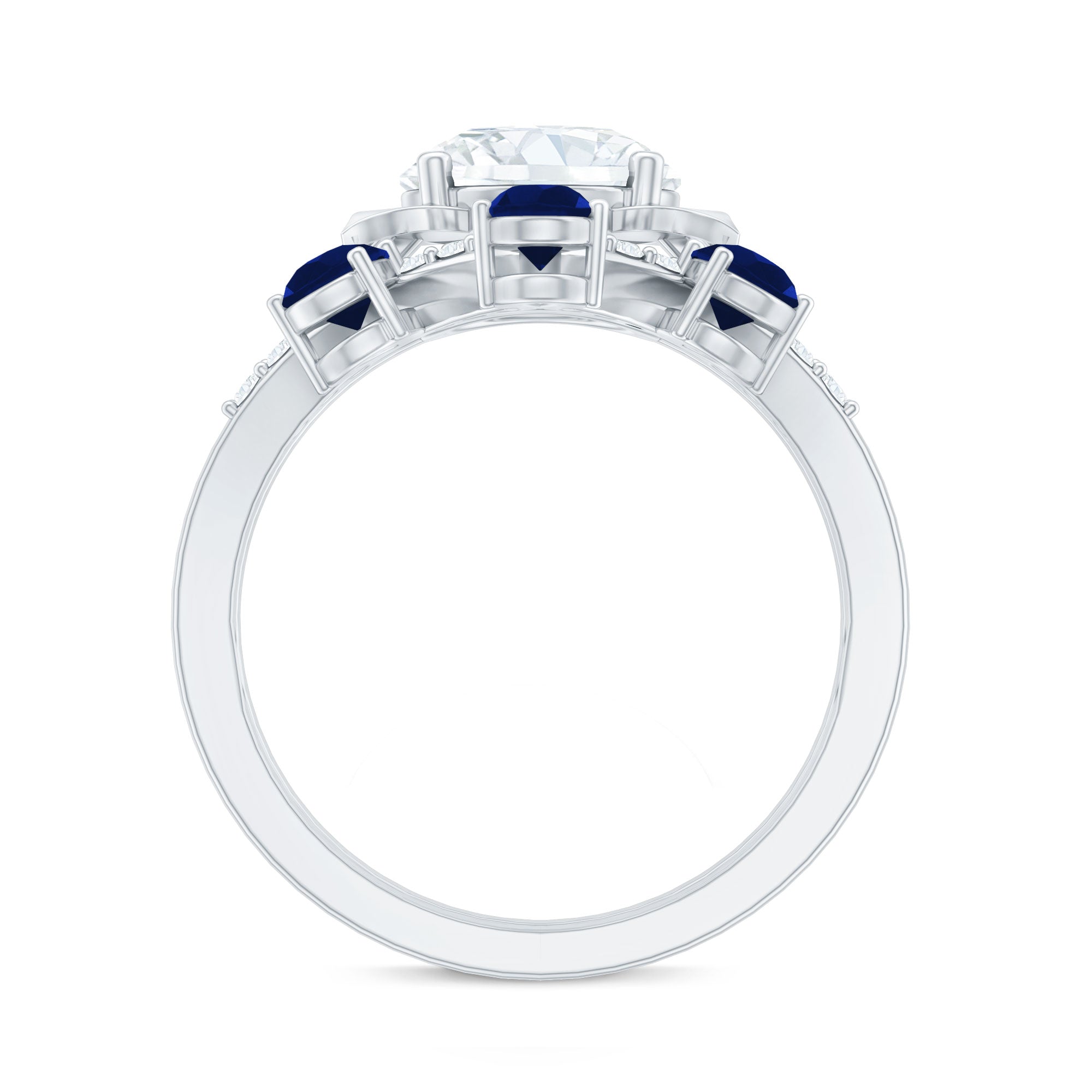 Certified Lab 2 Carat Diamond Engagement Ring With Blue Sapphire Enhancer Lab - ( EF-VS ) - Rosec Jewels