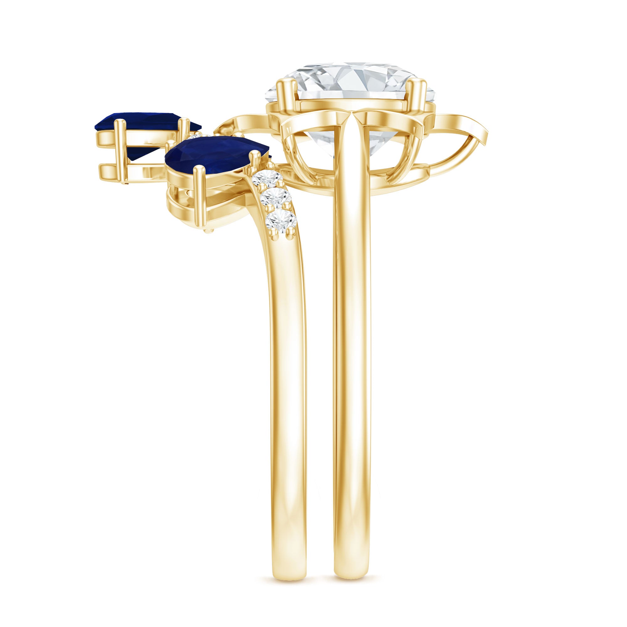 Certified Lab 2 Carat Diamond Engagement Ring With Blue Sapphire Enhancer Lab - ( EF-VS ) - Rosec Jewels