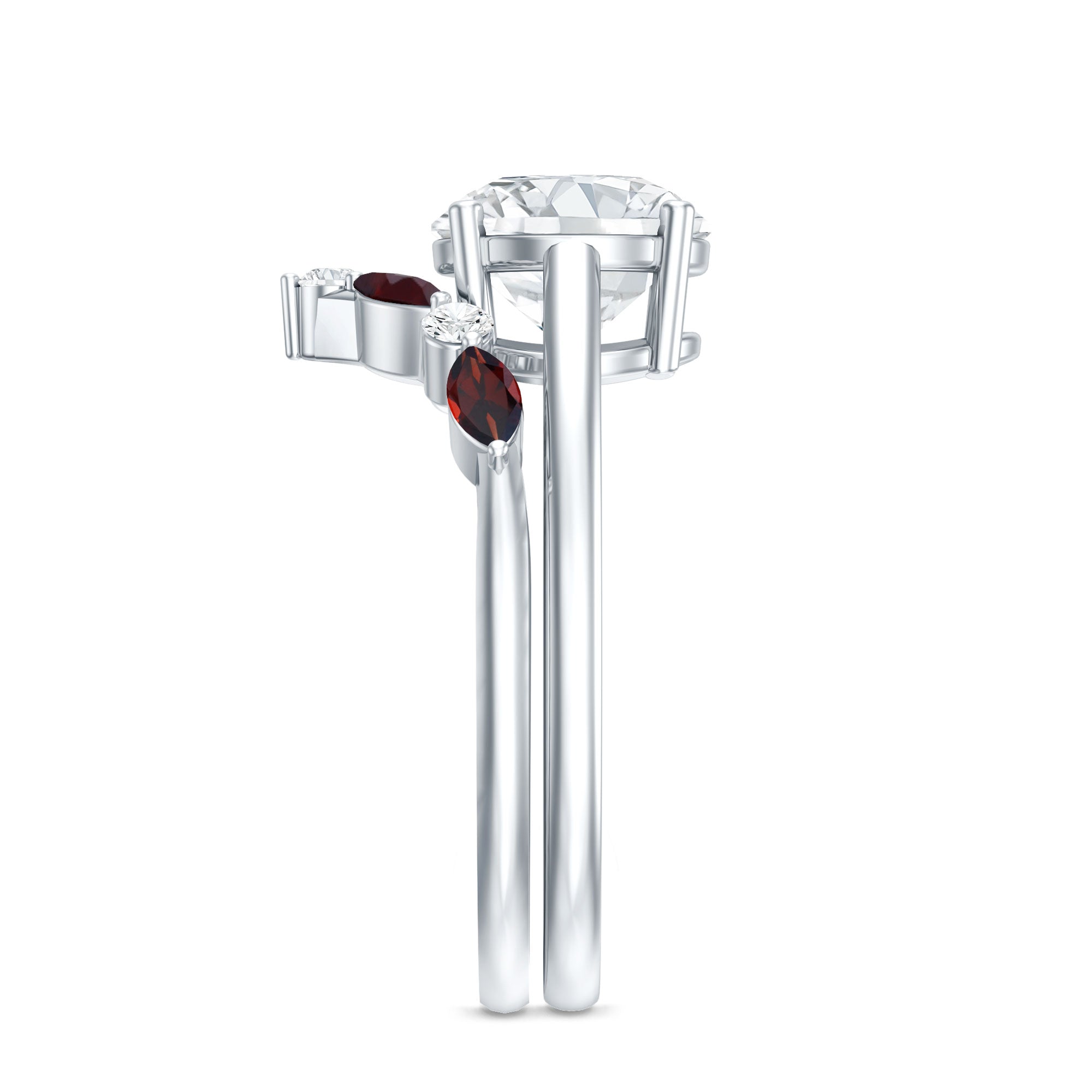 Certified 8 MM Lab Grown Diamond Bridal Ring Set With Garnet Enhancer Lab - ( EF-VS ) - Rosec Jewels