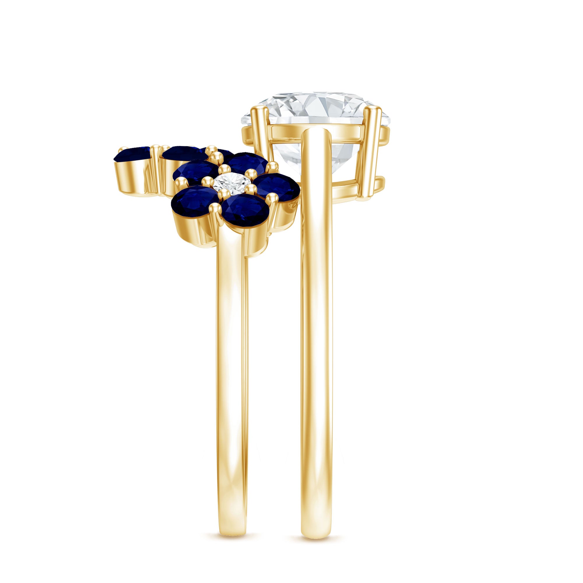 Certified Lab 8 MM Diamond Engagement Ring With Sapphire Wedding Band Lab - ( EF-VS ) - Rosec Jewels