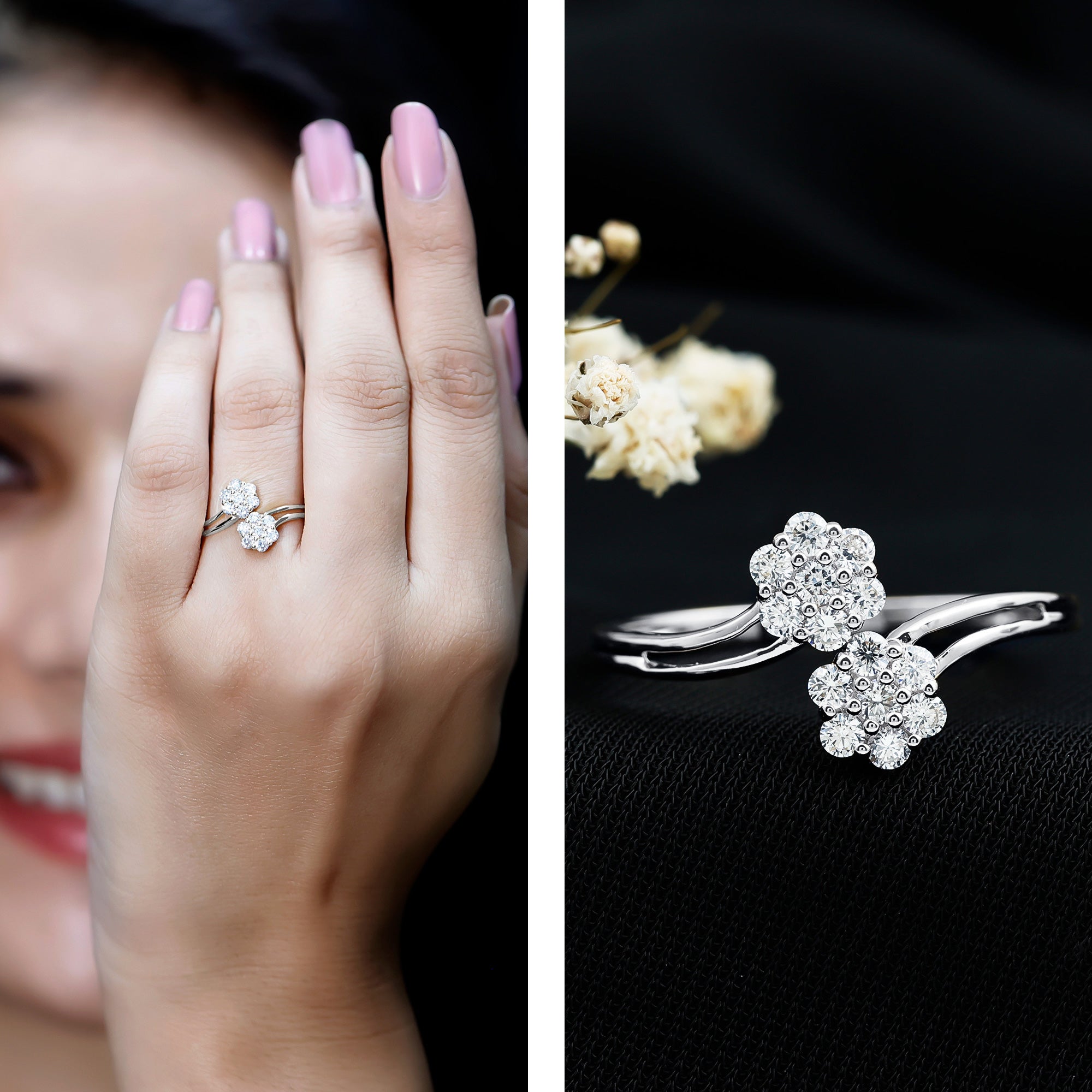 Rosec Jewels-Certified Lab Grown Diamond Flower Wrap Engagement Ring