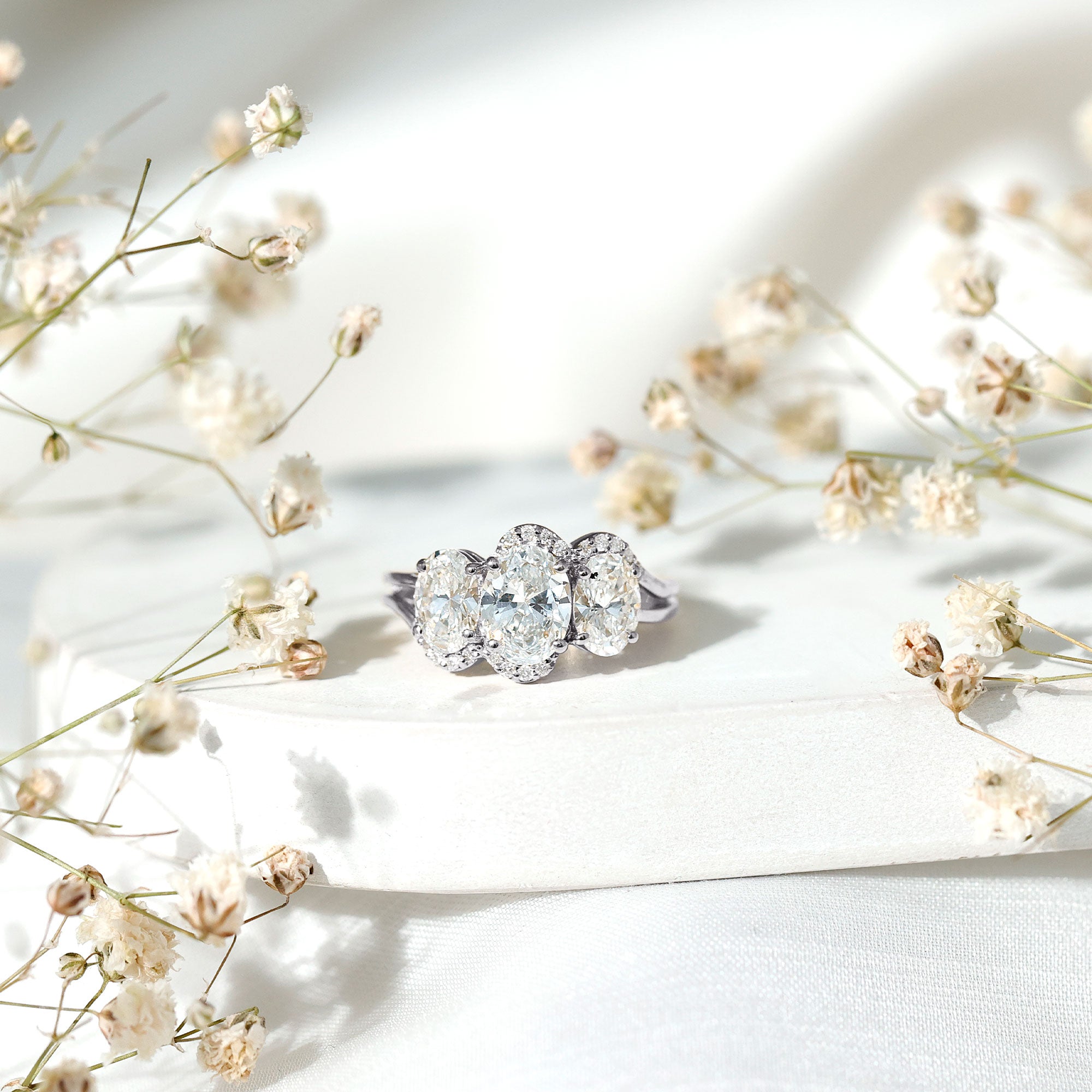 Certified Oval Lab Grown Diamond Three Stone Engagement Ring Lab - ( EF-VS ) - Rosec Jewels