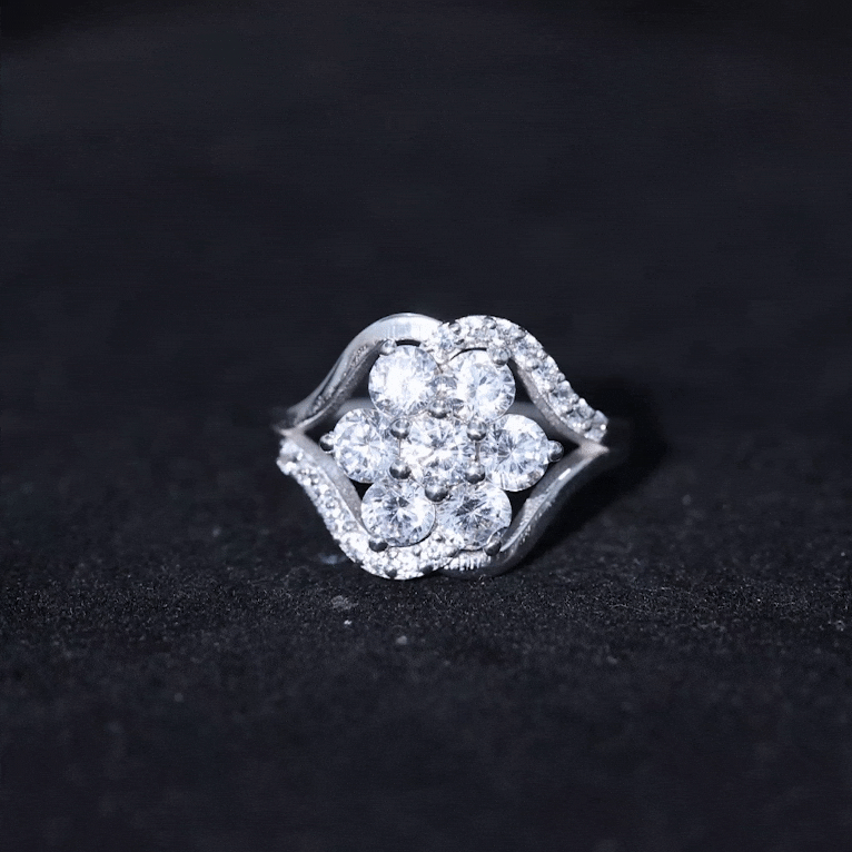 Certified Lab Grown Diamond Flower Statement Ring Lab - ( EF-VS ) - Rosec Jewels