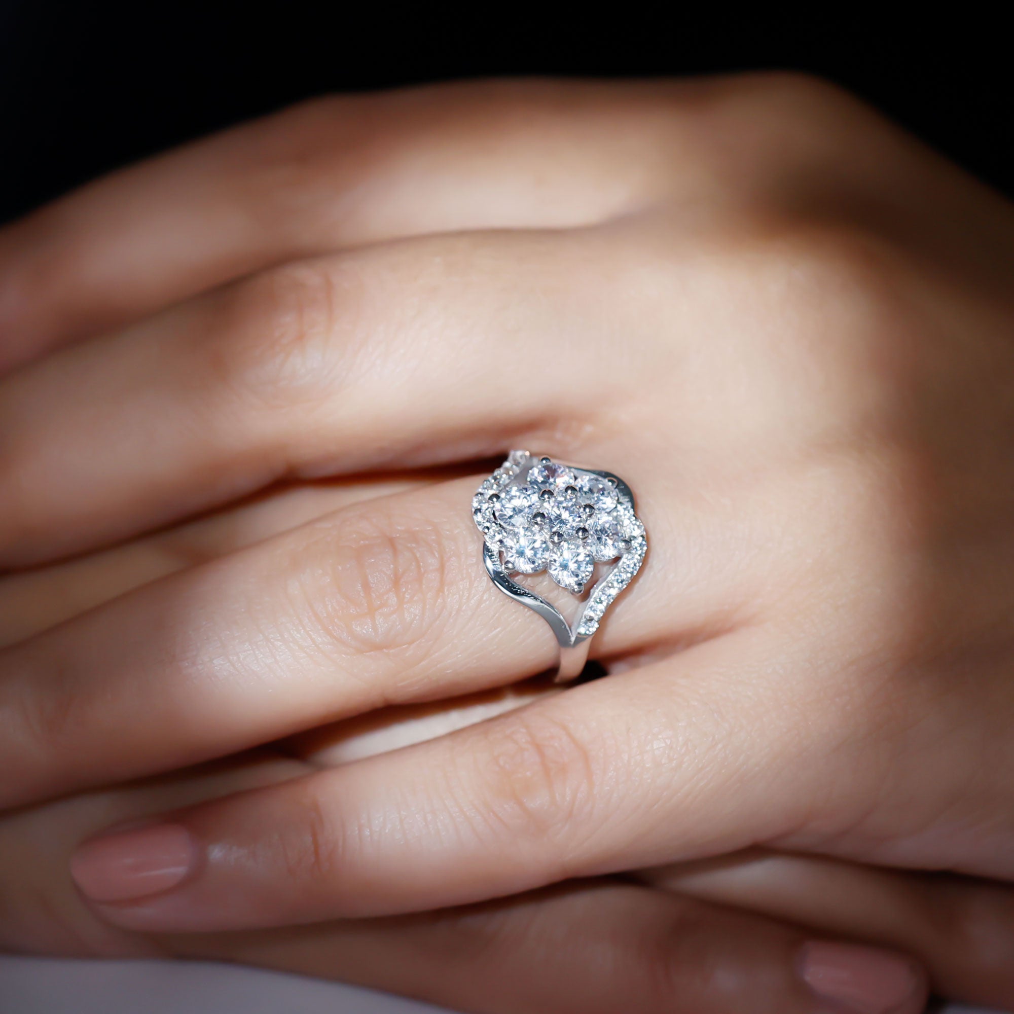 Certified Lab Grown Diamond Flower Statement Ring Lab - ( EF-VS ) - Rosec Jewels