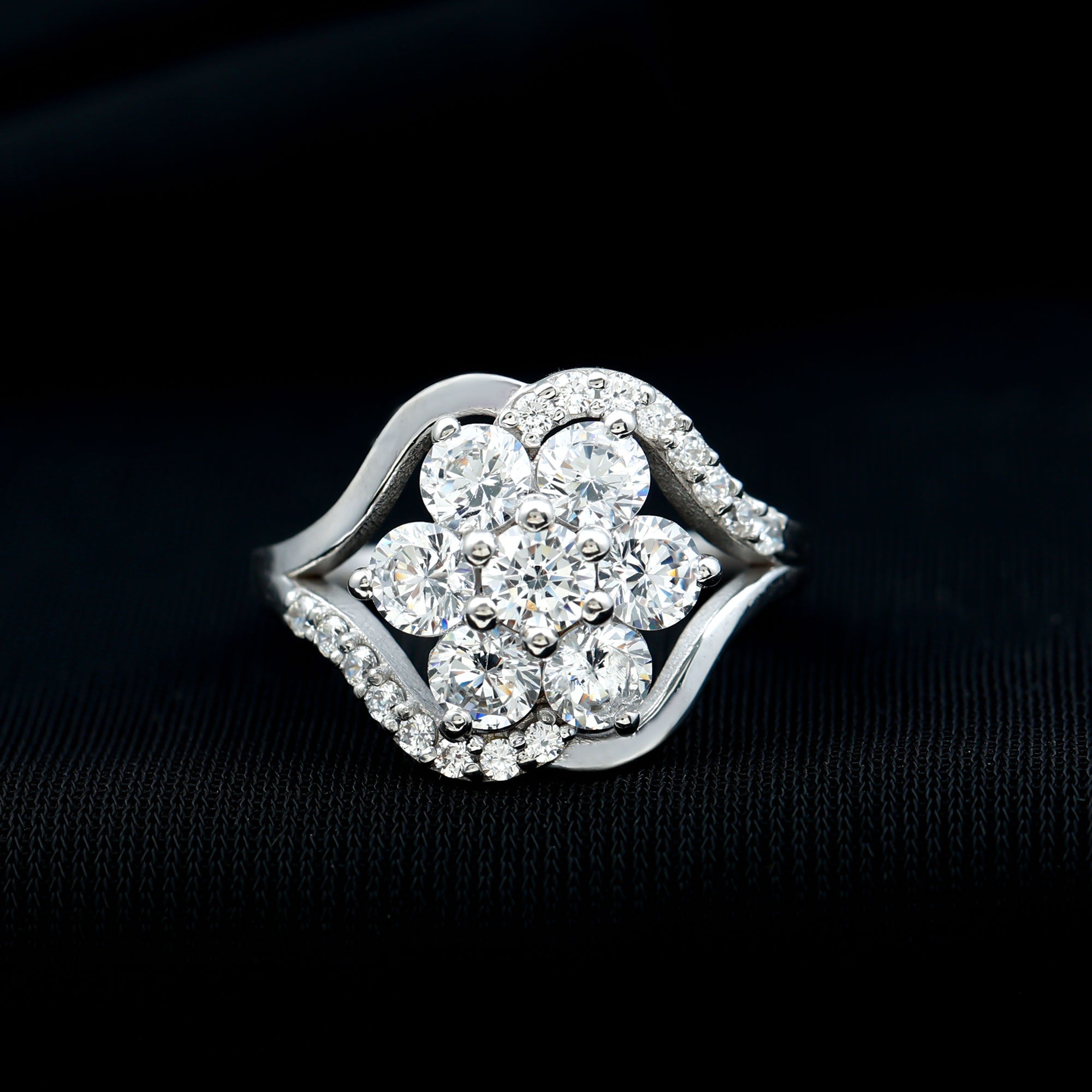 Certified Lab Grown Diamond Flower Statement Ring Lab - ( EF-VS ) - Rosec Jewels