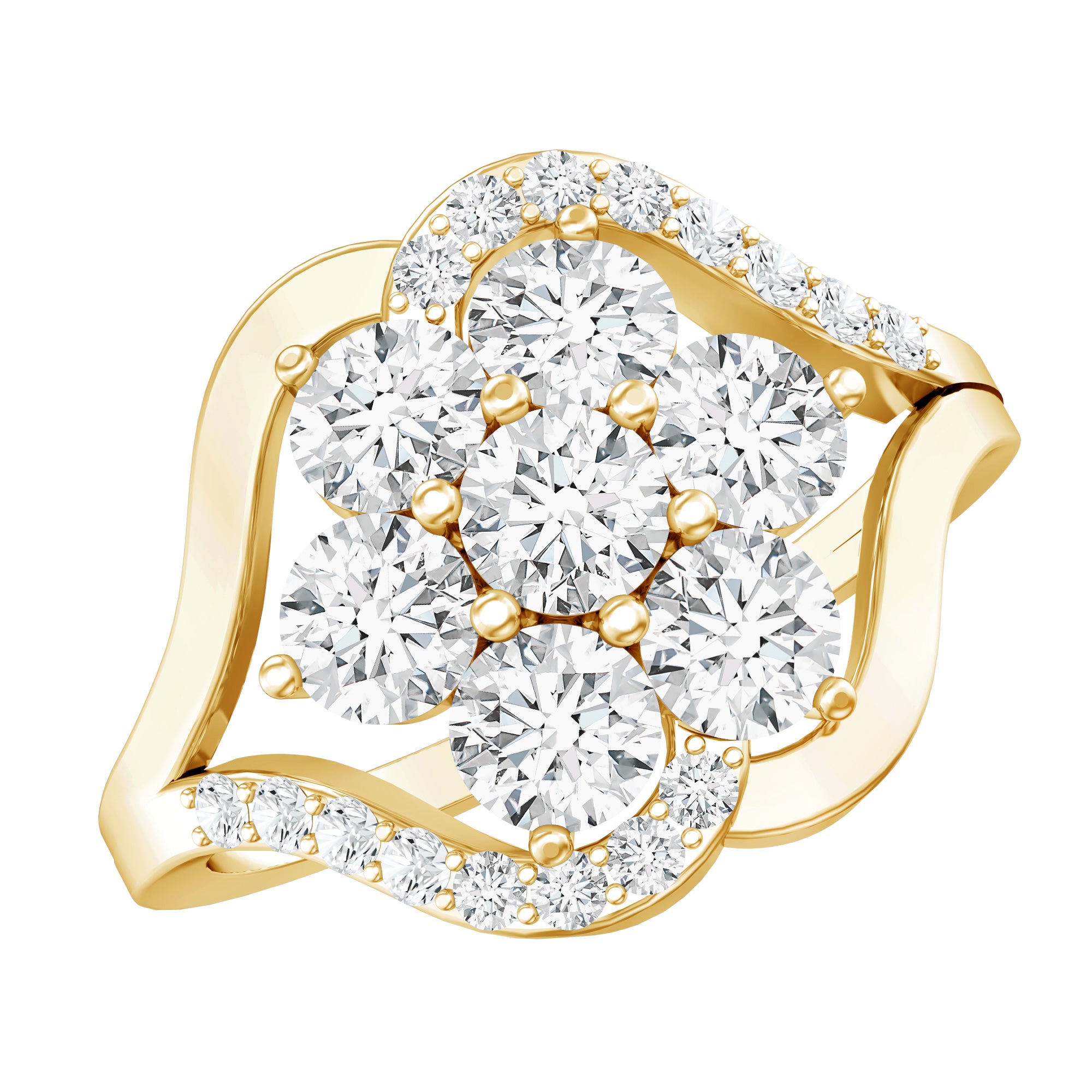 Certified Lab Grown Diamond Flower Statement Ring Lab - ( EF-VS ) - Rosec Jewels
