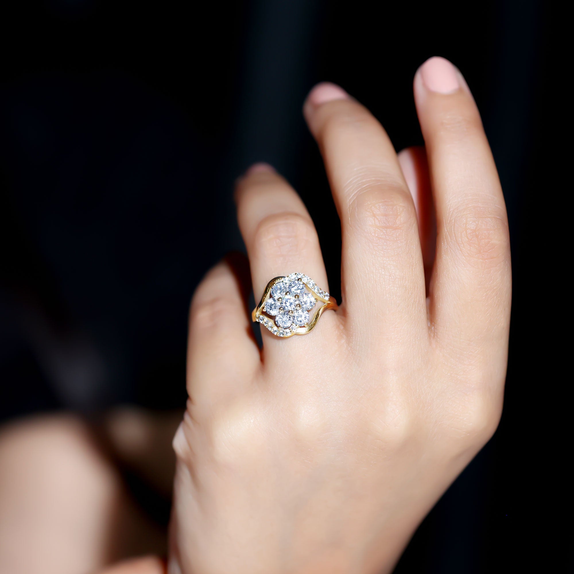 Certified Lab Grown Diamond Flower Statement Ring Lab - ( EF-VS ) - Rosec Jewels