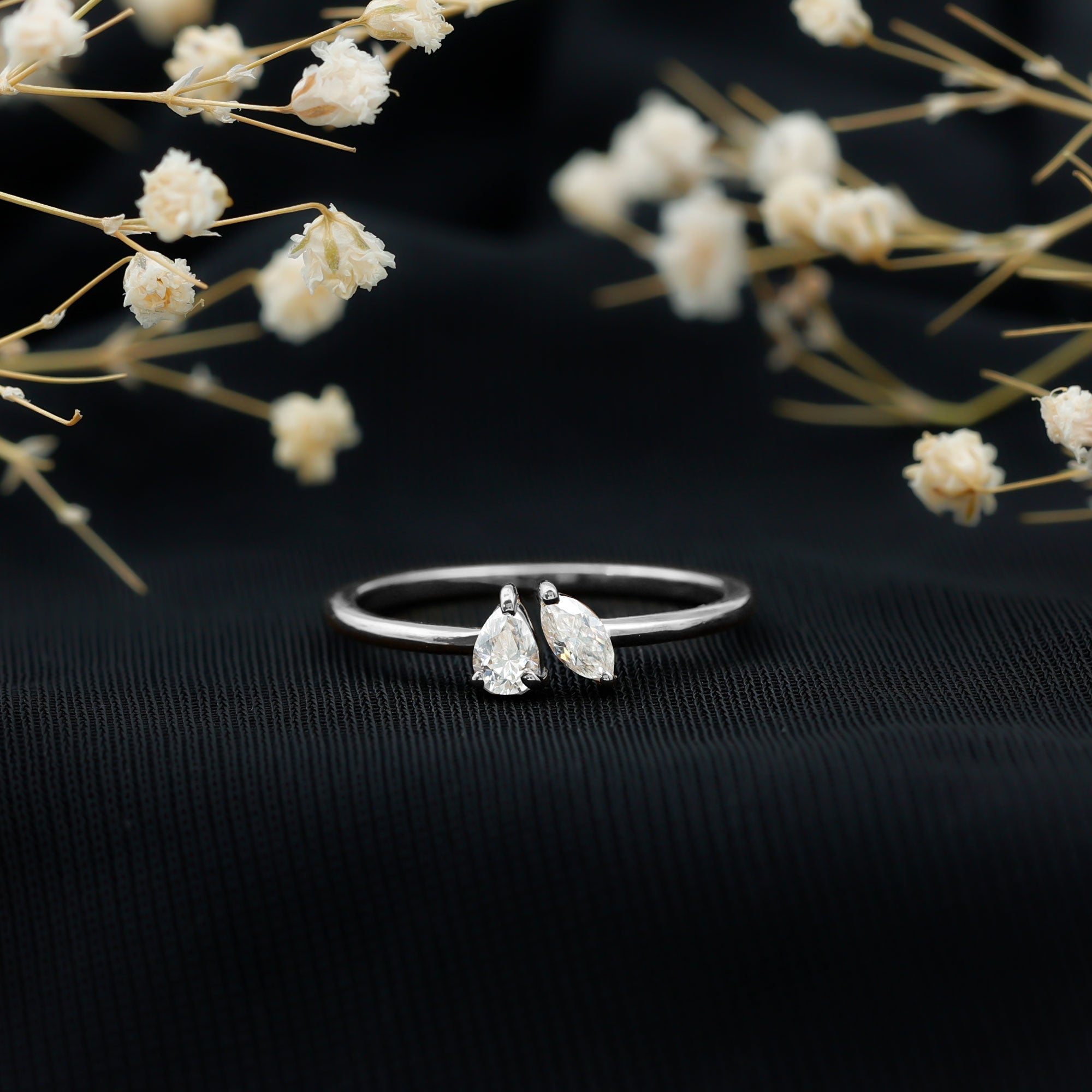 Certified Lab Grown Diamond Two Stone Promise Ring Lab - ( EF-VS ) - Rosec Jewels