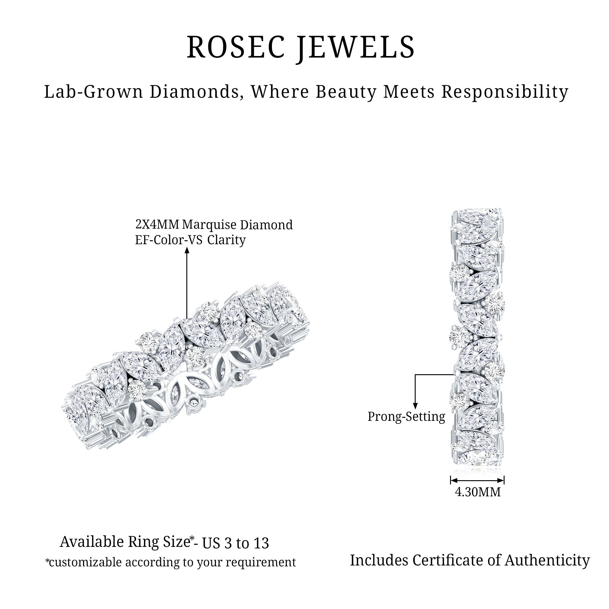 Certified Lab Grown Diamond Full Eternity Wedding Ring Lab - ( EF-VS ) - Rosec Jewels