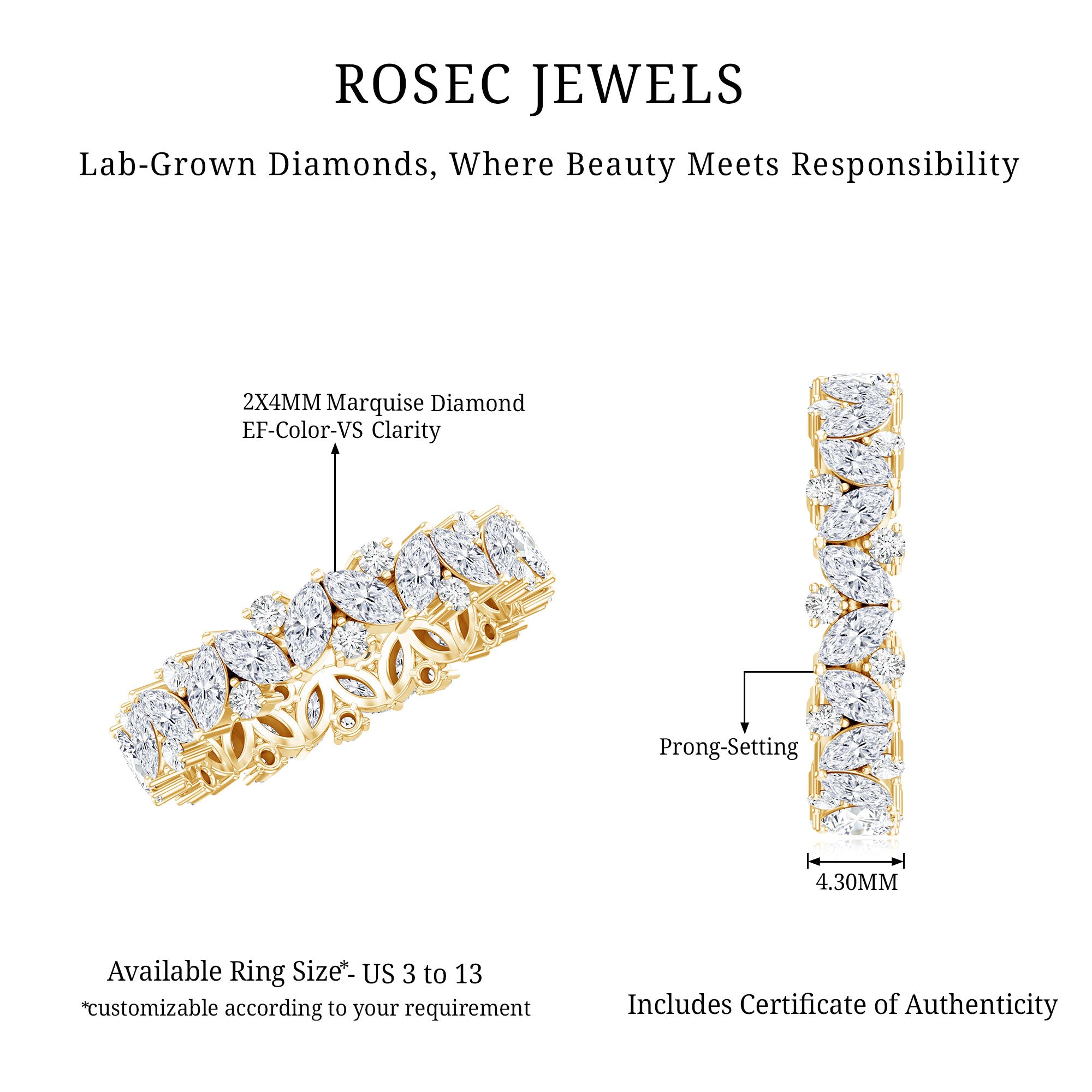 Certified Lab Grown Diamond Full Eternity Wedding Ring Lab - ( EF-VS ) - Rosec Jewels
