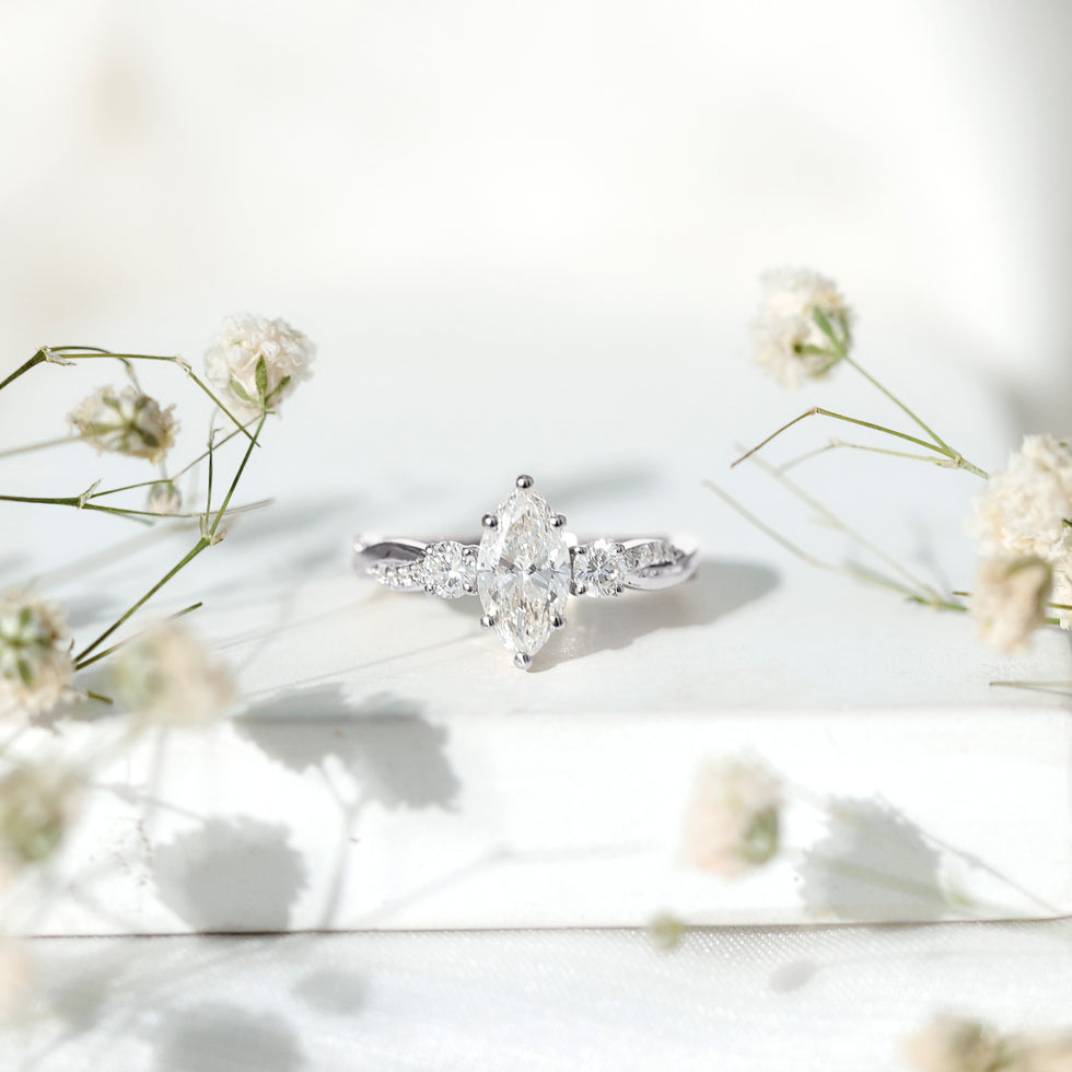 Brilliant Cut Marquise Lab Grown Diamond Engagement Ring